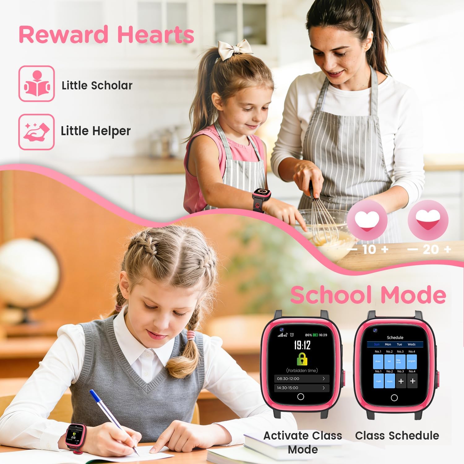 2026 Nuevo 4G Reloj Inteligente Niño con Videollamada & GPS, SOS, Chat de Voz, IP68 Impermeable, Modo Escuela, Podómetro, Despertador, Flashcard, Regalo para Niños y Niñas de 4 a 15 Años Rojo - 6