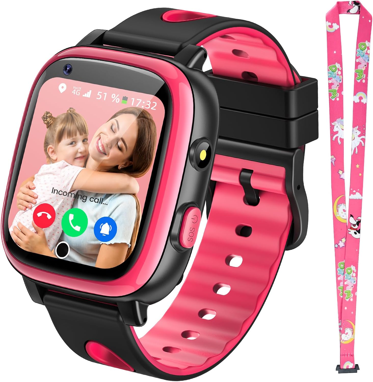 2026 Nuevo 4G Reloj Inteligente Niño con Videollamada & GPS, SOS, Chat de Voz, IP68 Impermeable, Modo Escuela, Podómetro, Despertador, Flashcard, Regalo para Niños y Niñas de 4 a 15 Años Rojo - 1