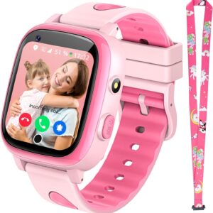 2026 Nuevo 4G Reloj Inteligente Niño con Videollamada & GPS, SOS, Chat de Voz, IP68 Impermeable, Modo Escuela, Podómetro, Despertador, Flashcard, Regalo para Niños y Niñas de 4 a 15 Años Rosa