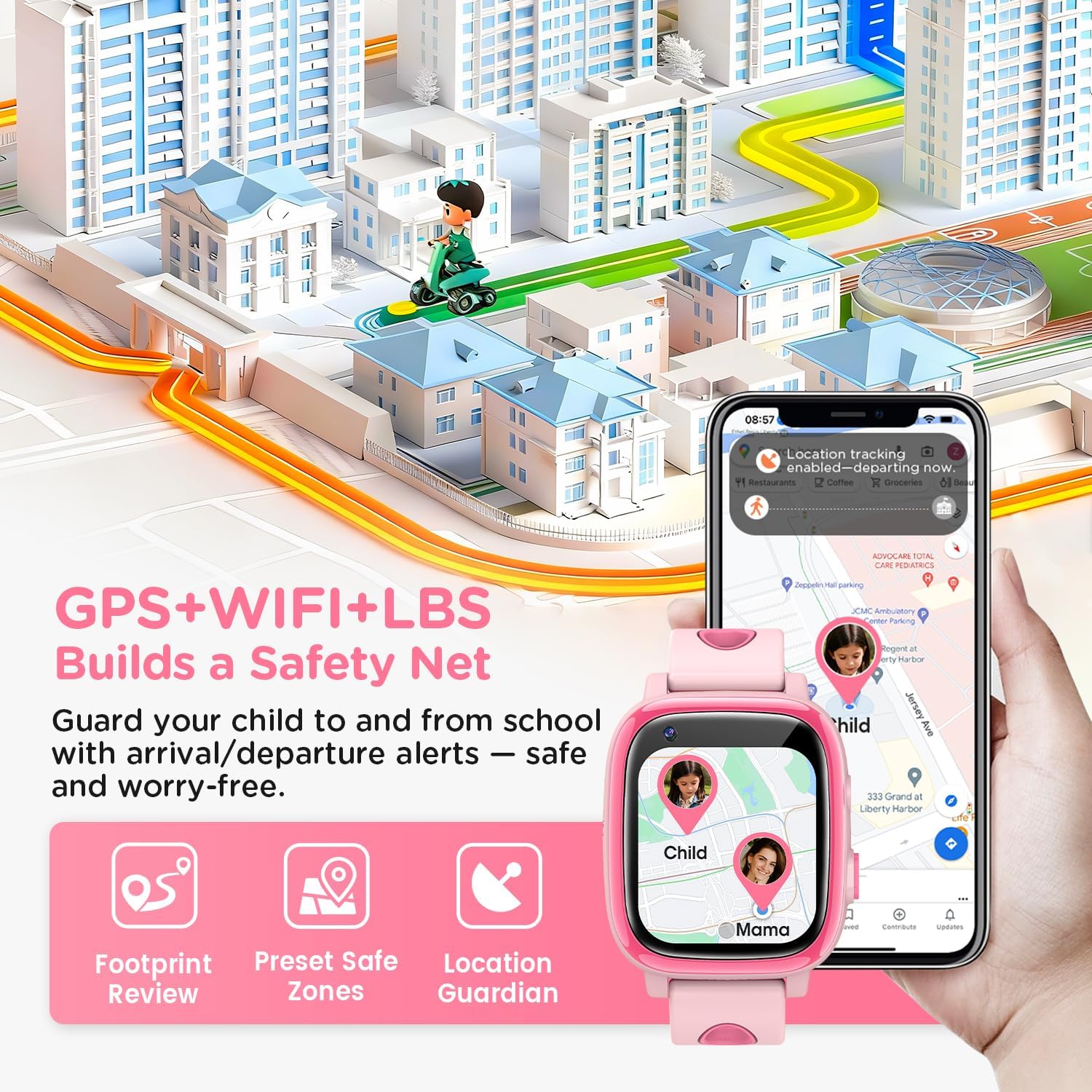 2026 Nuevo 4G Reloj Inteligente Niño con Videollamada & GPS, SOS, Chat de Voz, IP68 Impermeable, Modo Escuela, Podómetro, Despertador, Flashcard, Regalo para Niños y Niñas de 4 a 15 Años Rosa - 4