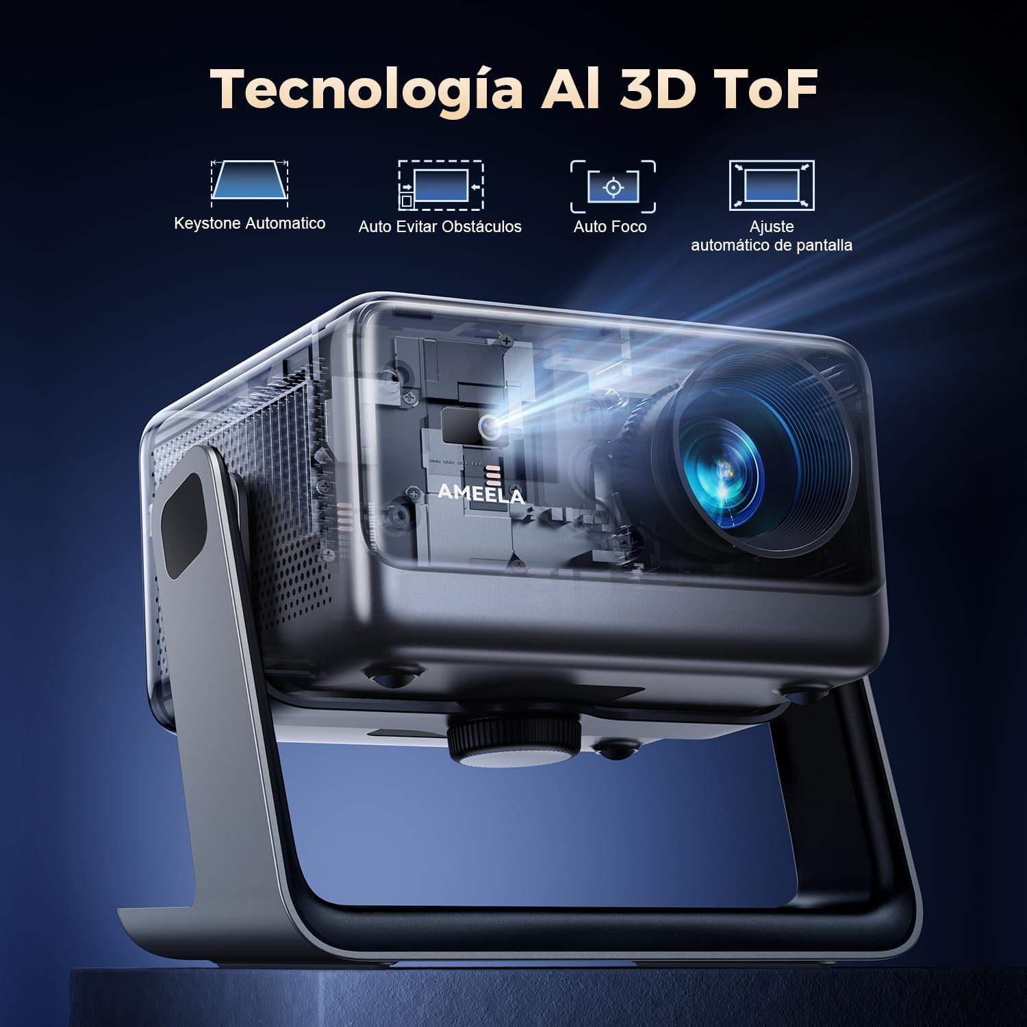 30000 Lúmenes Proyector Supported WiFi Bluetooth, AMEELA 1080P Videoproyector Compatible con Netflix/Youtube/PrimeVideo, 100,000+ Apps Compatible con iOS/Android - 3