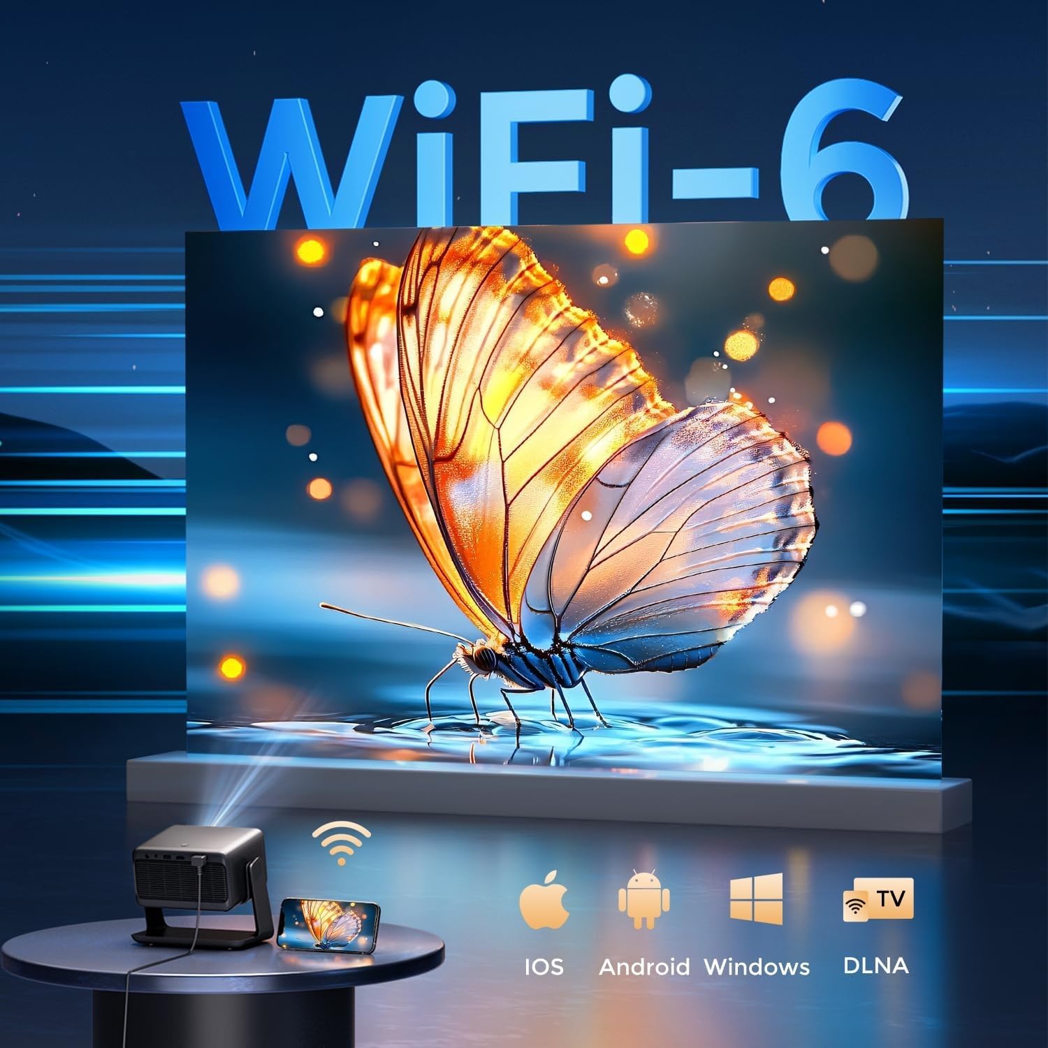 30000 Lúmenes Proyector Supported WiFi Bluetooth, AMEELA 1080P Videoproyector Compatible con Netflix/Youtube/PrimeVideo, 100,000+ Apps Compatible con iOS/Android - 4