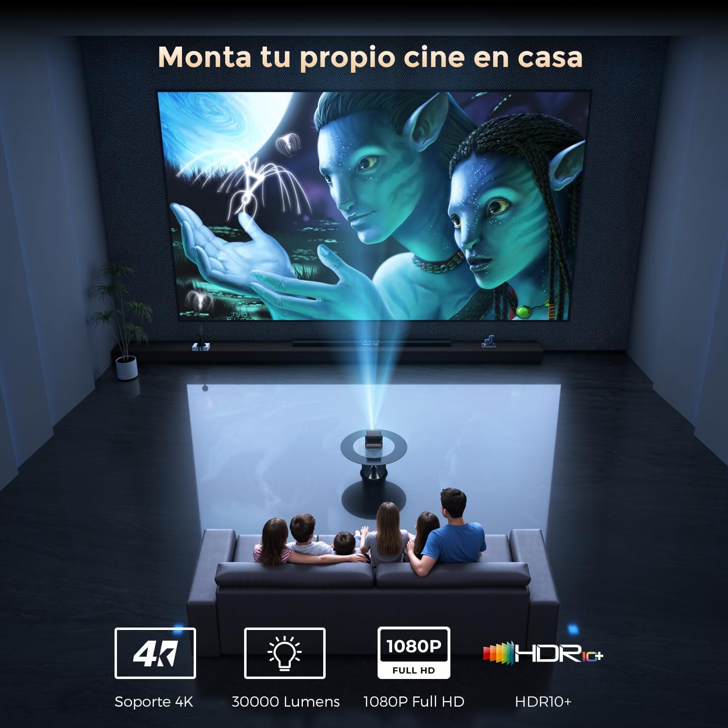 30000 Lúmenes Proyector Supported WiFi Bluetooth, AMEELA 1080P Videoproyector Compatible con Netflix/Youtube/PrimeVideo, 100,000+ Apps Compatible con iOS/Android - 6
