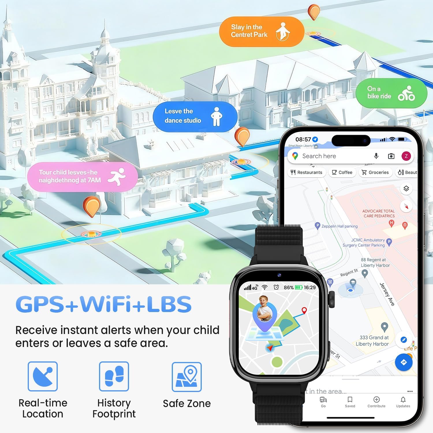 4G Reloj Inteligente Niño, Smartwatch Niños con GPS y Llamadas, Videollamadas, Chat de Voz, SOS, Modo Escuela, Podómetro, Despertador, Juegos, Reloj Inteligente Regalo Niñas y Niños, Negro - 3