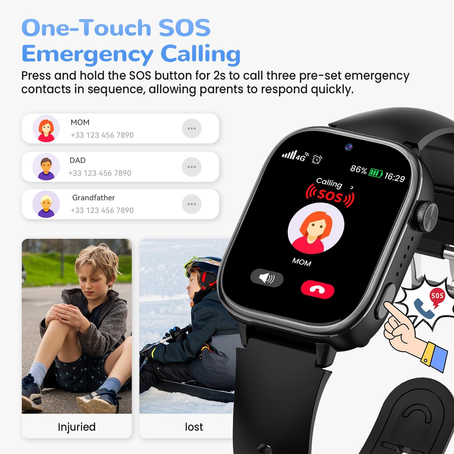 4G Reloj Inteligente Niño, Smartwatch Niños con GPS y Llamadas, Videollamadas, Chat de Voz, SOS, Modo Escuela, Podómetro, Despertador, Juegos, Reloj Inteligente Regalo Niñas y Niños, Negro - 4