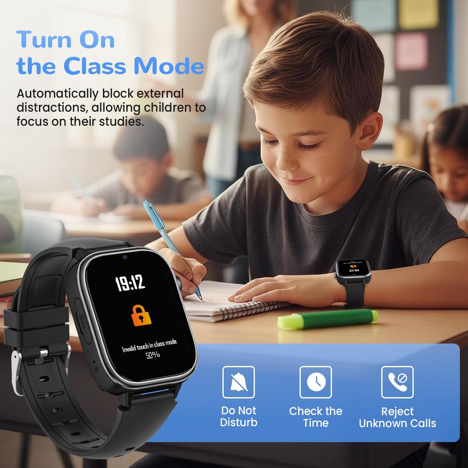 4G Reloj Inteligente Niño, Smartwatch Niños con GPS y Llamadas, Videollamadas, Chat de Voz, SOS, Modo Escuela, Podómetro, Despertador, Juegos, Reloj Inteligente Regalo Niñas y Niños, Negro - 5