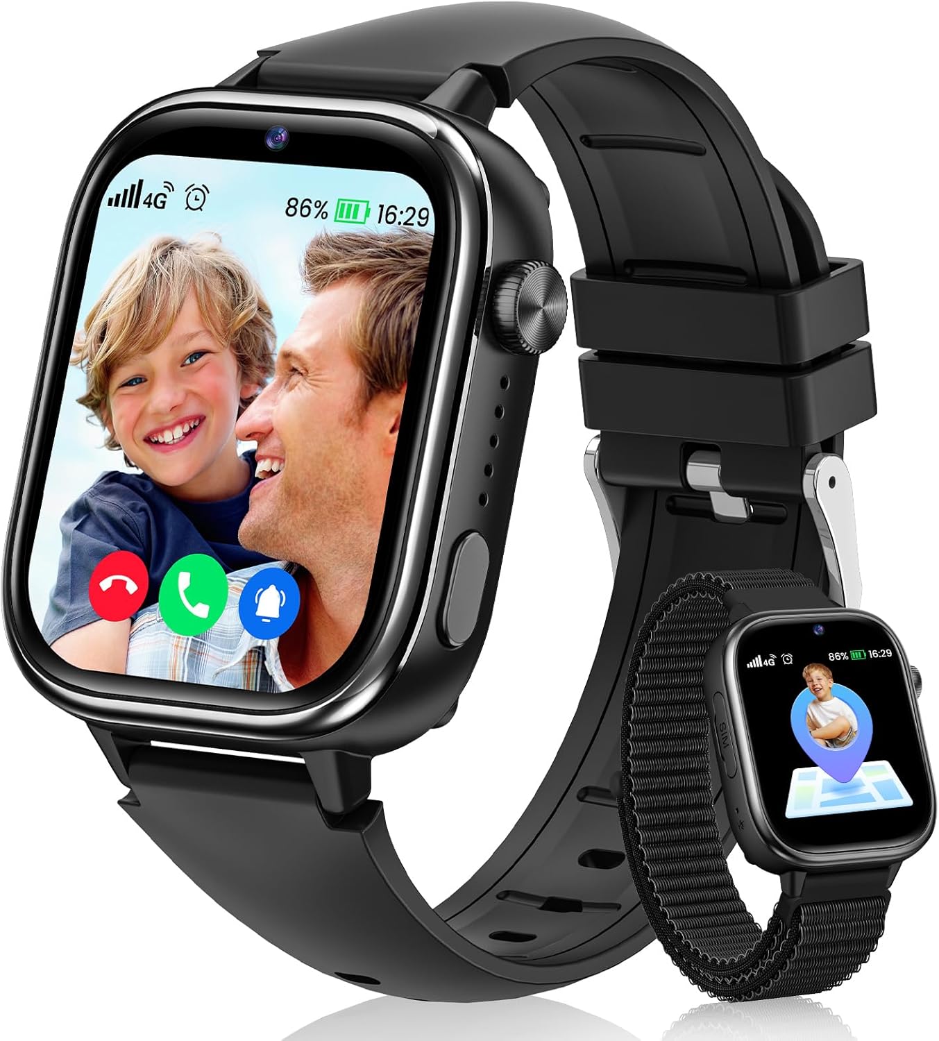 4G Reloj Inteligente Niño, Smartwatch Niños con GPS y Llamadas, Videollamadas, Chat de Voz, SOS, Modo Escuela, Podómetro, Despertador, Juegos, Reloj Inteligente Regalo Niñas y Niños, Negro - 1