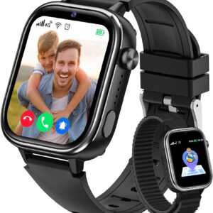 4G Reloj Inteligente Niños con GPS y Videollamada, Smartwatch Niños con Llamadas, Chat de Voz, SOS, Modo Escuela, IP68 Impermeable, Podómetro, Despertador, Cámara, Regalo Niñas y Niños de 4-15, Negro