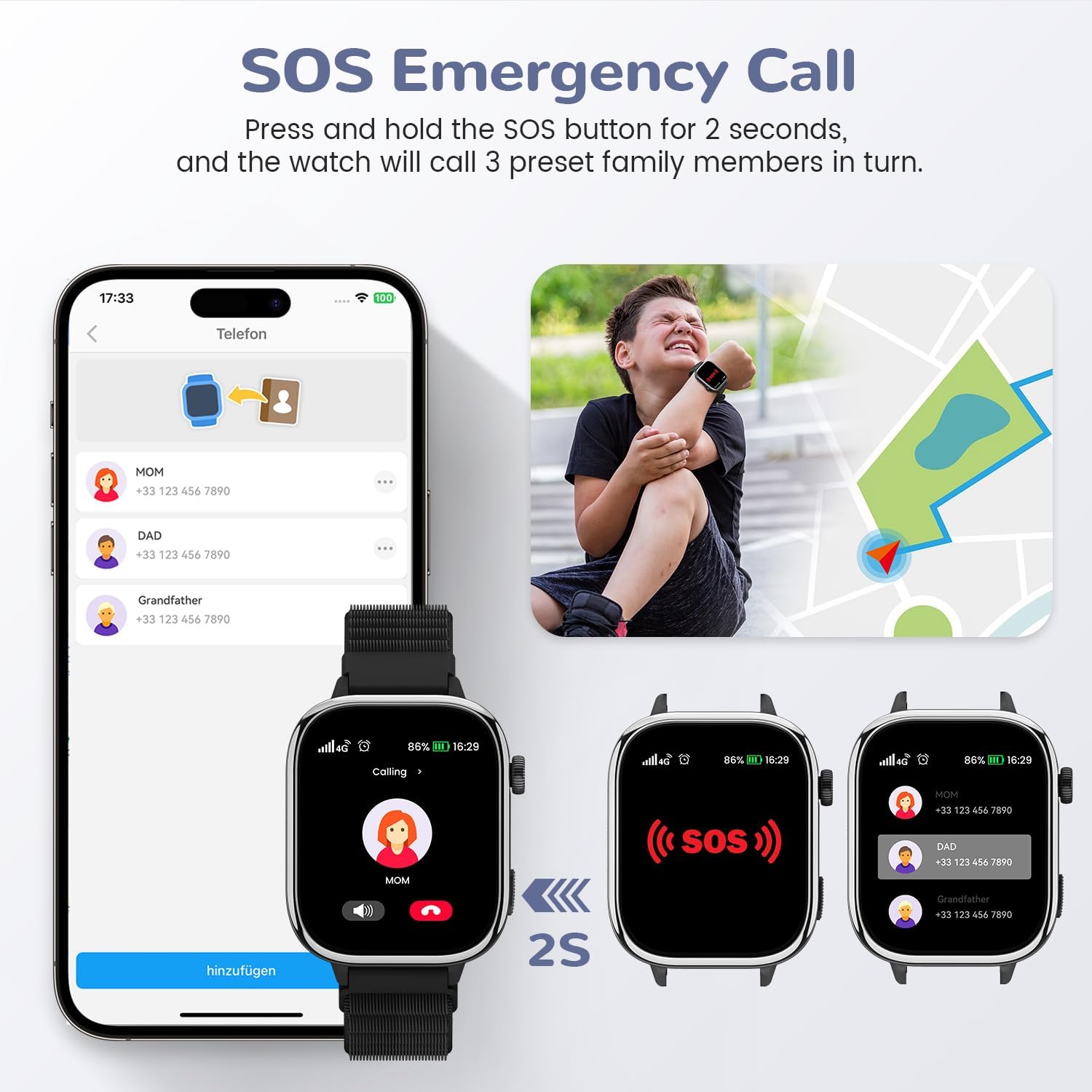 4G Reloj Inteligente Niños con GPS y Videollamada, Smartwatch Niños con Llamadas, Chat de Voz, SOS, Modo Escuela, IP68 Impermeable, Podómetro, Despertador, Cámara, Regalo Niñas y Niños de 4-15, Negro - 5