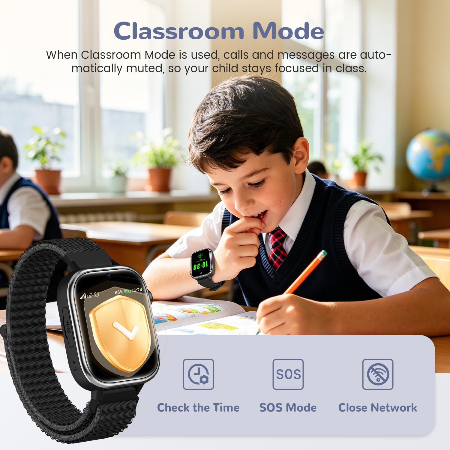 4G Reloj Inteligente Niños con GPS y Videollamada, Smartwatch Niños con Llamadas, Chat de Voz, SOS, Modo Escuela, IP68 Impermeable, Podómetro, Despertador, Cámara, Regalo Niñas y Niños de 4-15, Negro - 6