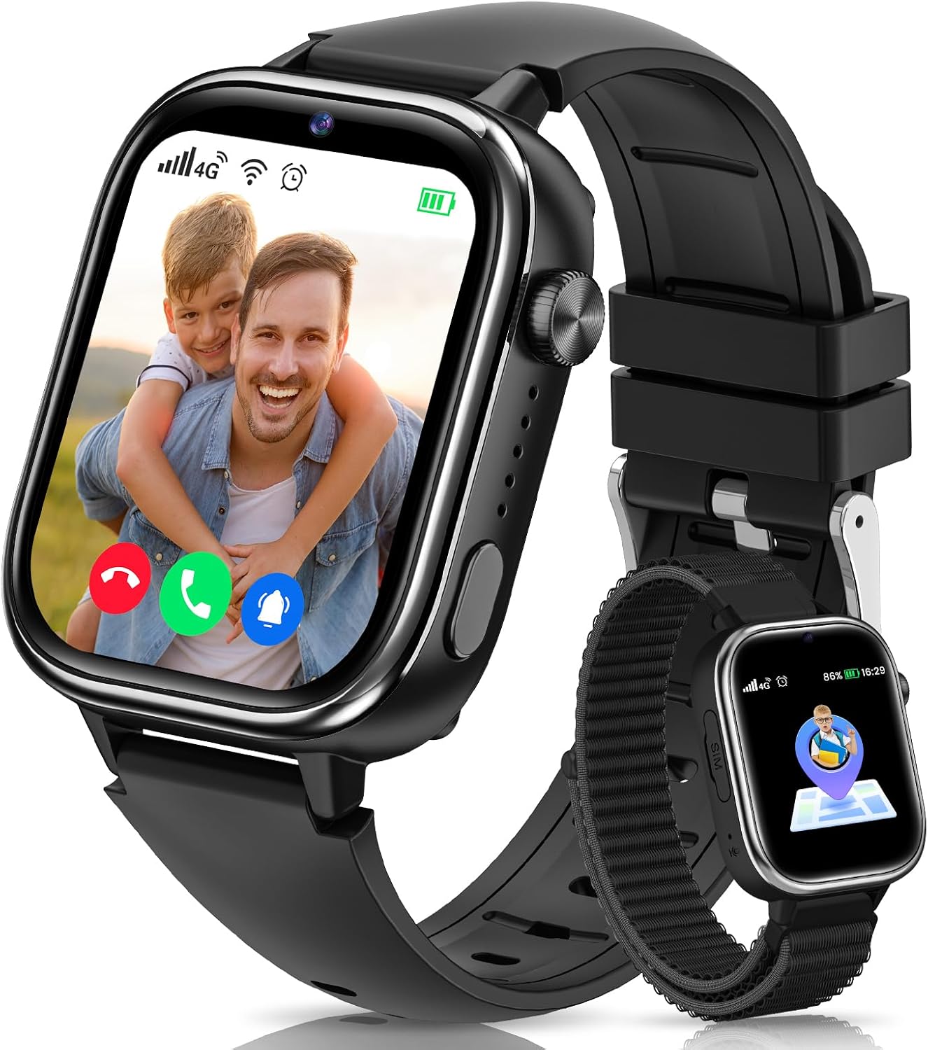4G Reloj Inteligente Niños con GPS y Videollamada, Smartwatch Niños con Llamadas, Chat de Voz, SOS, Modo Escuela, IP68 Impermeable, Podómetro, Despertador, Cámara, Regalo Niñas y Niños de 4-15, Negro - 1