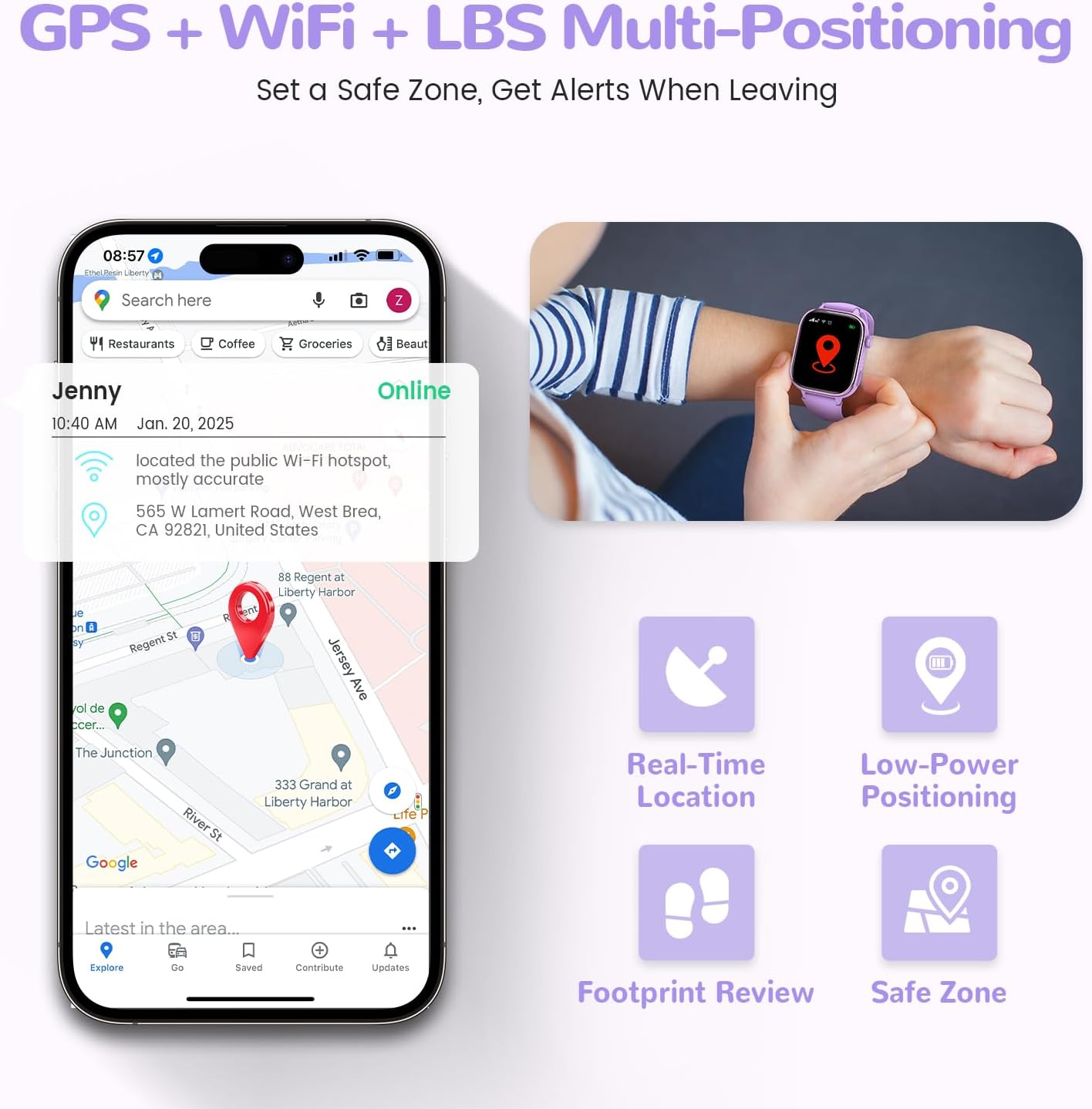 4G Reloj Inteligente Niños con GPS y Videollamada, Smartwatch Niños con Llamadas, Chat de Voz, SOS, Modo Escuela, IP68 Impermeable, Podómetro, Despertador, Cámara, Regalo Niñas y Niños de 4-15 Púrpura - 3