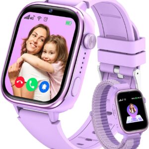 4G Reloj Inteligente Niños con GPS y Videollamada, Smartwatch Niños con Llamadas, Chat de Voz, SOS, Modo Escuela, IP68 Impermeable, Podómetro, Despertador, Cámara, Regalo Niñas y Niños de 4-15 Púrpura