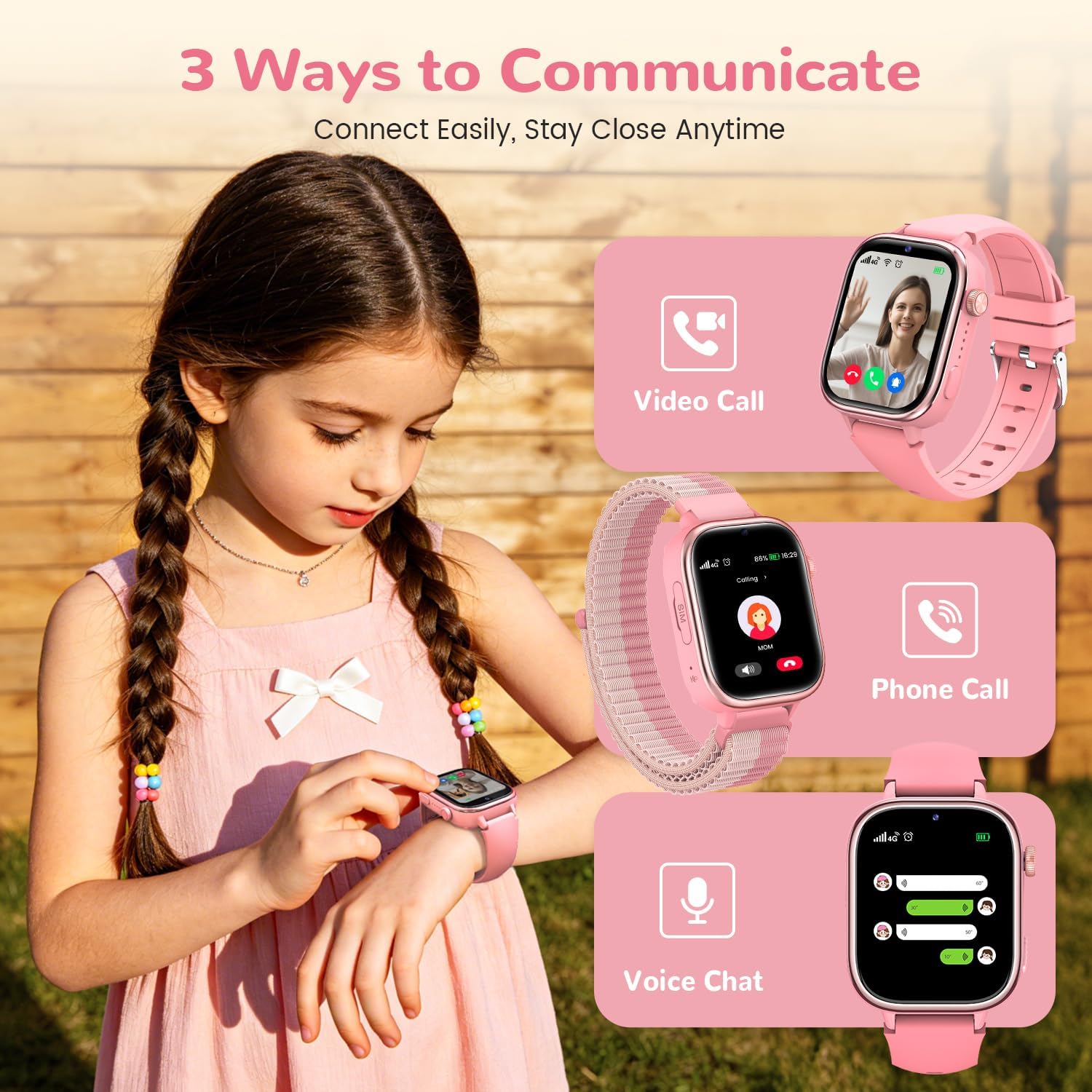4G Reloj Inteligente Niños con GPS y Videollamada, Smartwatch Niños con Llamadas, Chat de Voz, SOS, Modo Escuela, IP68 Impermeable, Podómetro, Despertador, Cámara, Regalo Niñas y Niños de 4-15, Rosa - 2