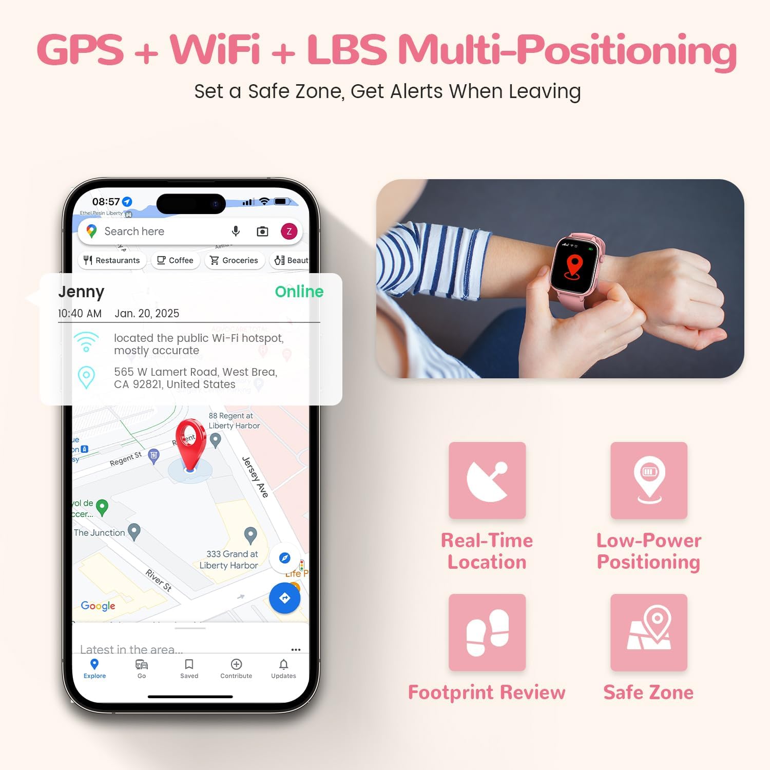 4G Reloj Inteligente Niños con GPS y Videollamada, Smartwatch Niños con Llamadas, Chat de Voz, SOS, Modo Escuela, IP68 Impermeable, Podómetro, Despertador, Cámara, Regalo Niñas y Niños de 4-15, Rosa - 3