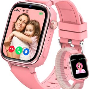 4G Reloj Inteligente Niños con GPS y Videollamada, Smartwatch Niños con Llamadas, Chat de Voz, SOS, Modo Escuela, IP68 Impermeable, Podómetro, Despertador, Cámara, Regalo Niñas y Niños de 4-15, Rosa
