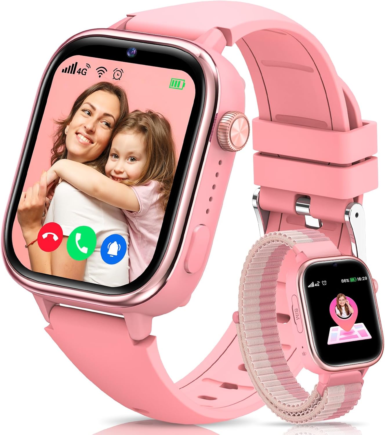 4G Reloj Inteligente Niños con GPS y Videollamada, Smartwatch Niños con Llamadas, Chat de Voz, SOS, Modo Escuela, IP68 Impermeable, Podómetro, Despertador, Cámara, Regalo Niñas y Niños de 4-15, Rosa - 1