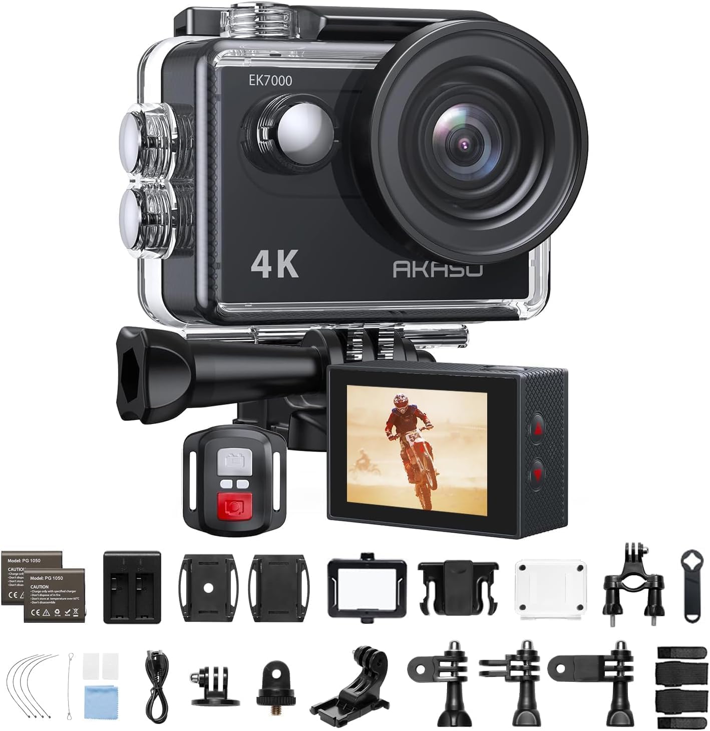 AKASO Action CAM EK7000 4K30FPS - Cámara de acción (Gran Angular de 170°, HD, 20 MP, WiFi, Impermeable, Pantalla LCD de 2 Pulgadas, con 2 baterías), Color Plateado - 6