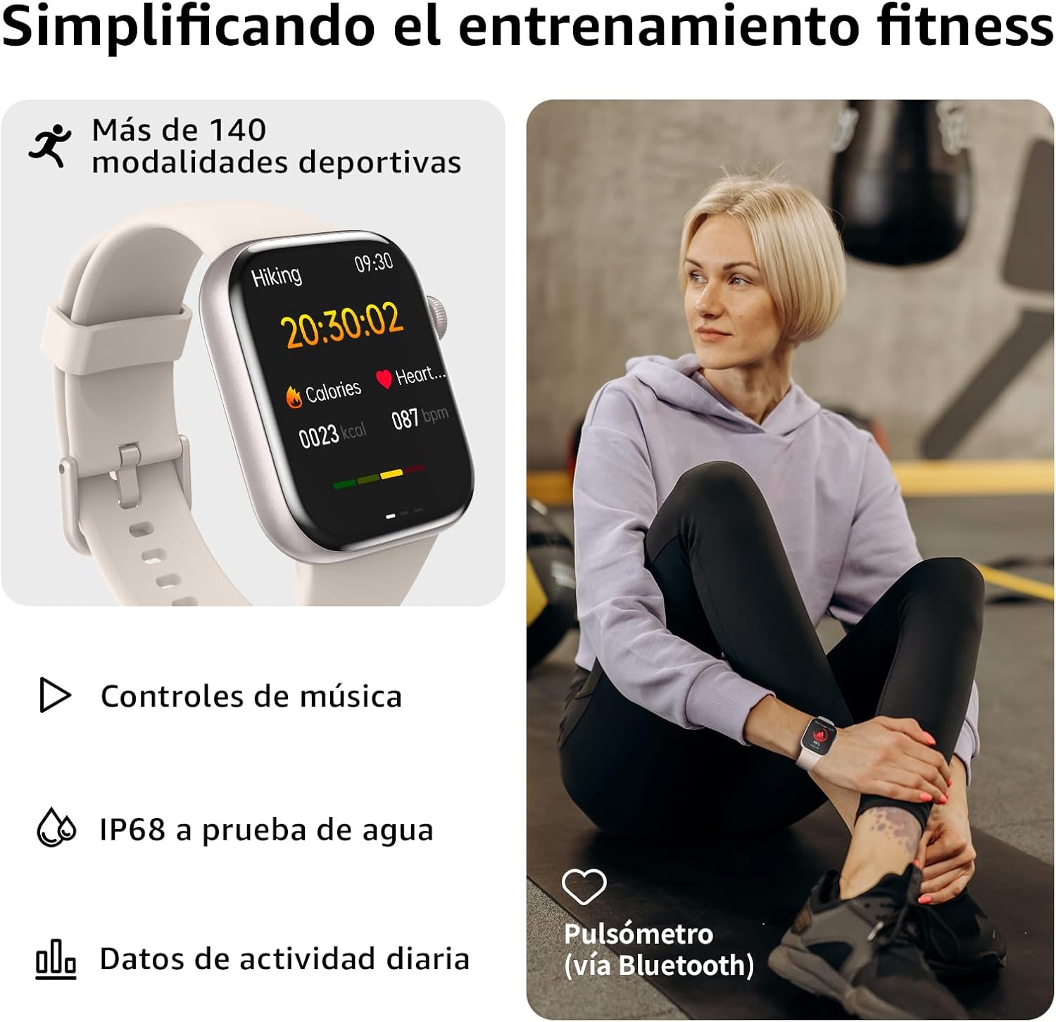 AcclaFit Reloj Inteligente Mujer Hombre, 1.85" Smartwatch con Llamadas Bluetooth, 140+ Modos Deportivos con SpO2/Pulsómetro/Monitor de Sueño/Podómetro, Impermeable IP68 para Android iOS - 3