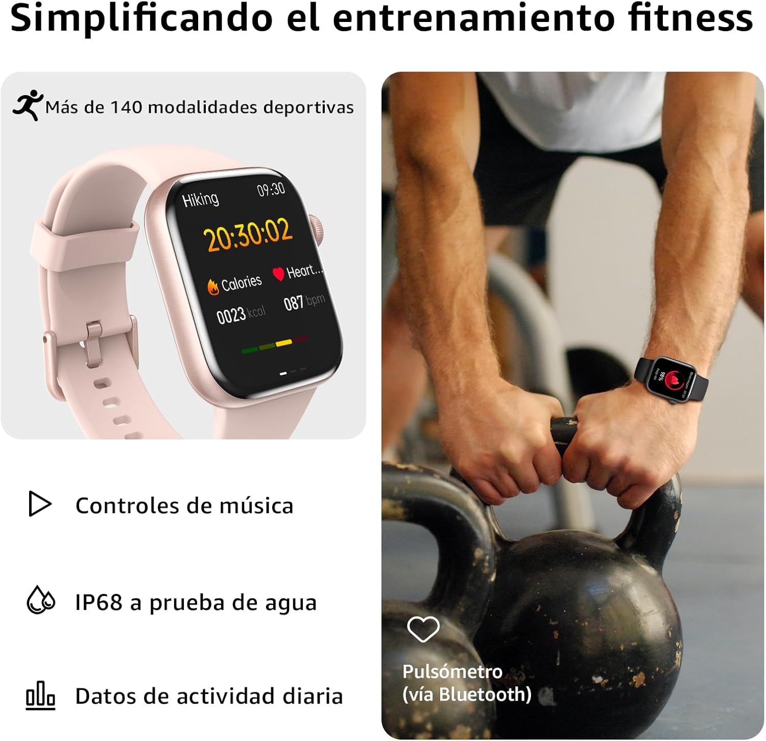 AcclaFit Reloj Inteligente Mujer Hombre, 1.85" Smartwatch con Llamadas Bluetooth, 140+ Modos Deportivos con SpO2/Pulsómetro/Monitor de Sueño/Podómetro, Impermeable IP68 para Android iOS - 3