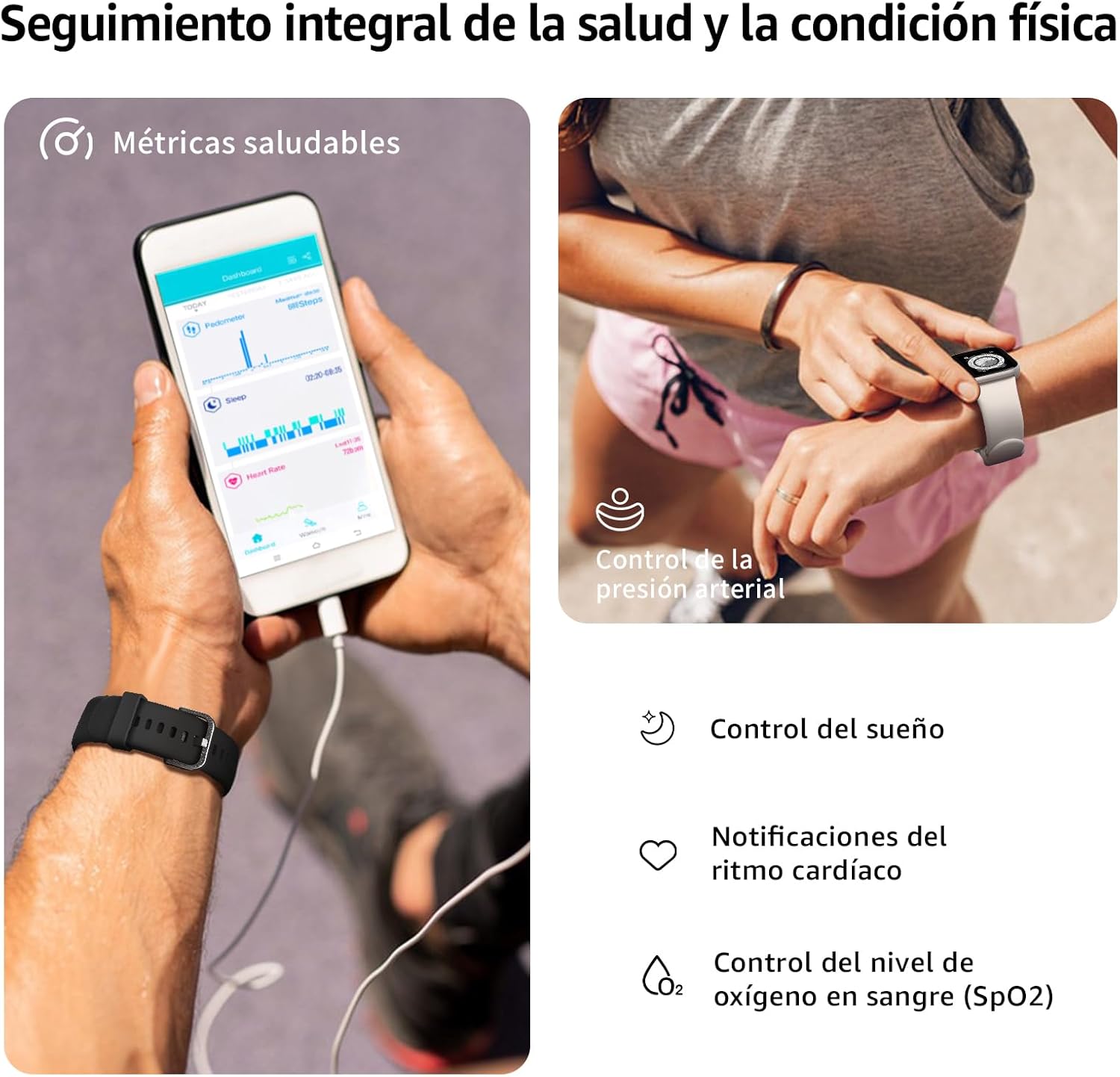 AcclaFit Reloj Inteligente Mujer Hombre, 1.85" Smartwatch con Llamadas Bluetooth, 140+ Modos Deportivos con SpO2/Pulsómetro/Monitor de Sueño/Podómetro, Impermeable IP68 para Android iOS - 4