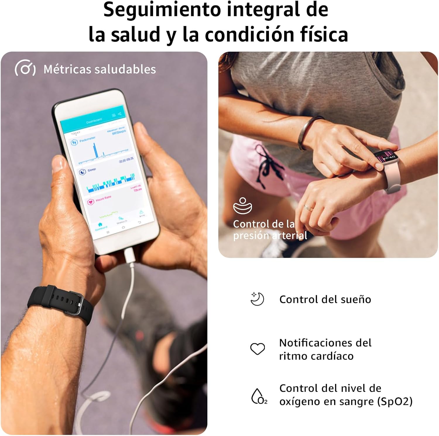AcclaFit Reloj Inteligente Mujer Hombre, 1.85" Smartwatch con Llamadas Bluetooth, 140+ Modos Deportivos con SpO2/Pulsómetro/Monitor de Sueño/Podómetro, Impermeable IP68 para Android iOS - 4