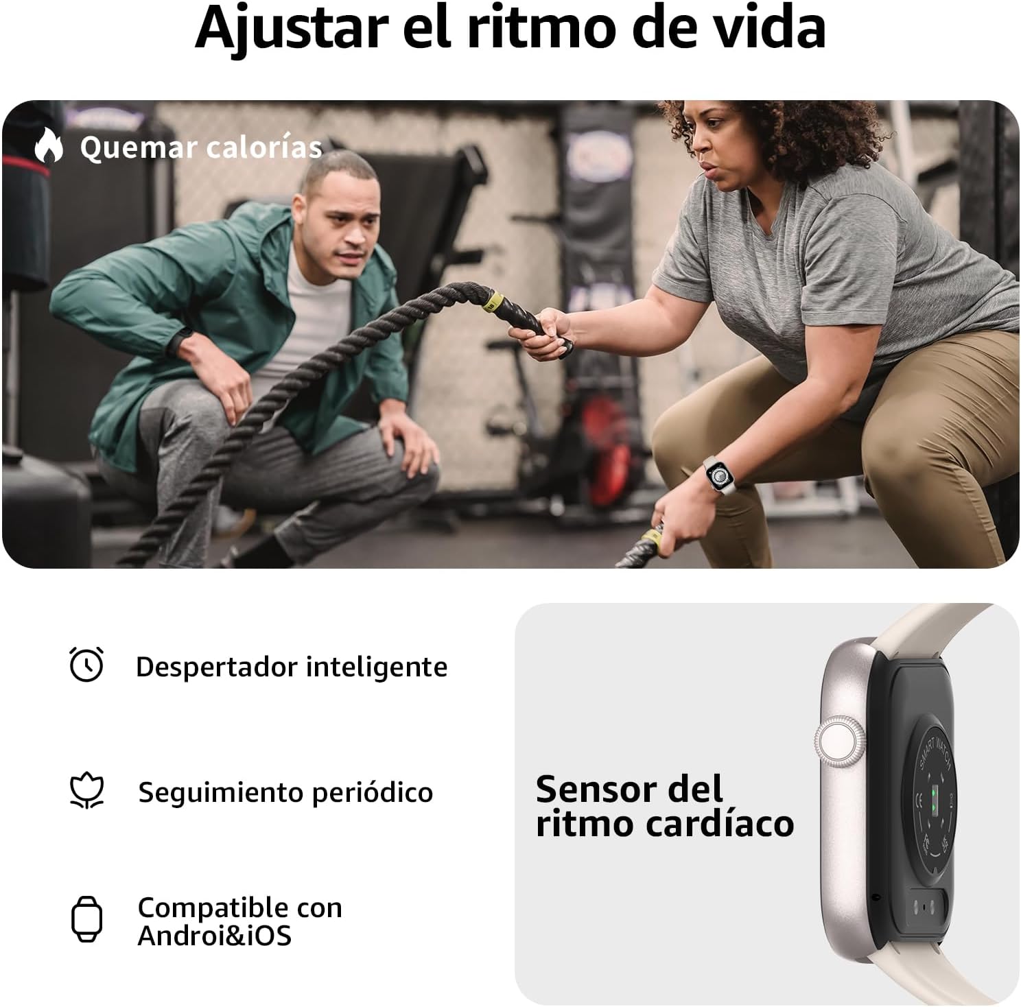 AcclaFit Reloj Inteligente Mujer Hombre, 1.85" Smartwatch con Llamadas Bluetooth, 140+ Modos Deportivos con SpO2/Pulsómetro/Monitor de Sueño/Podómetro, Impermeable IP68 para Android iOS - 5