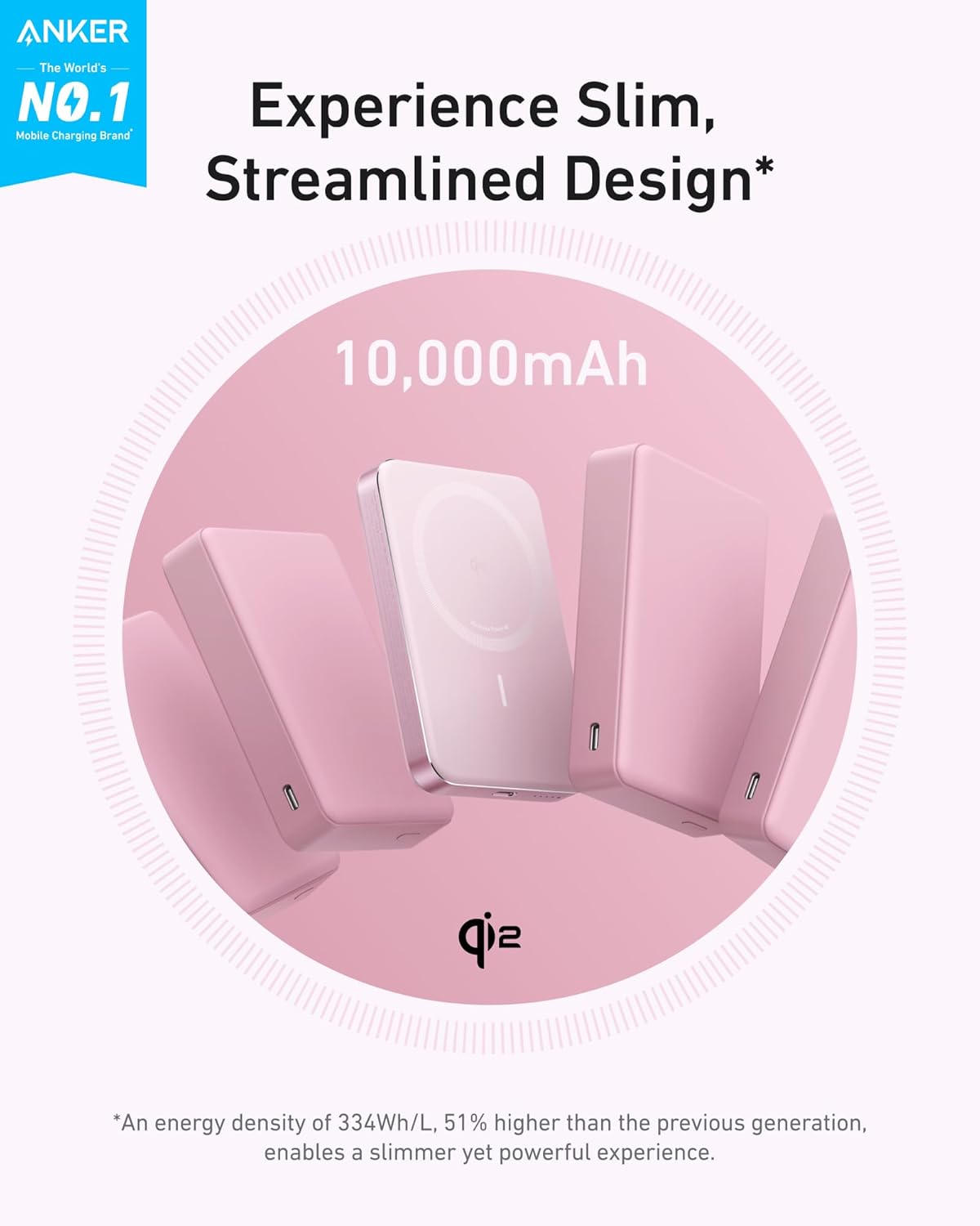 Anker MagGo Power Bank, Batería magnética ultradelgada de 10000 mAh, Certificado Qi2, Cargador Portátil 15 W, Cargador Compatible con MagSafe, diseño ergonómico, Solo para iPhone 15/14/13/12 - 2