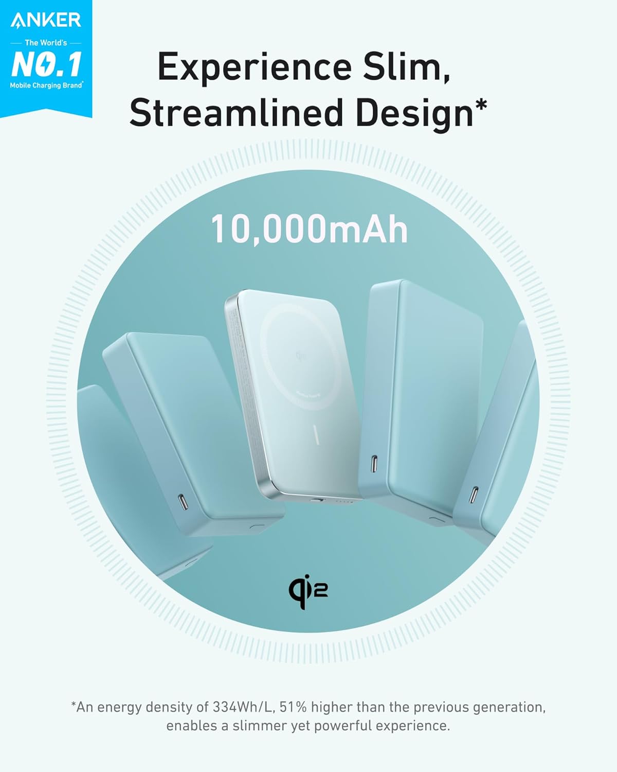 Anker MagGo Power Bank, Batería magnética ultradelgada de 10000 mAh, Certificado Qi2, Cargador Portátil 15 W, Cargador Compatible con MagSafe, diseño ergonómico, Solo para iPhone 15/14/13/12 - 2