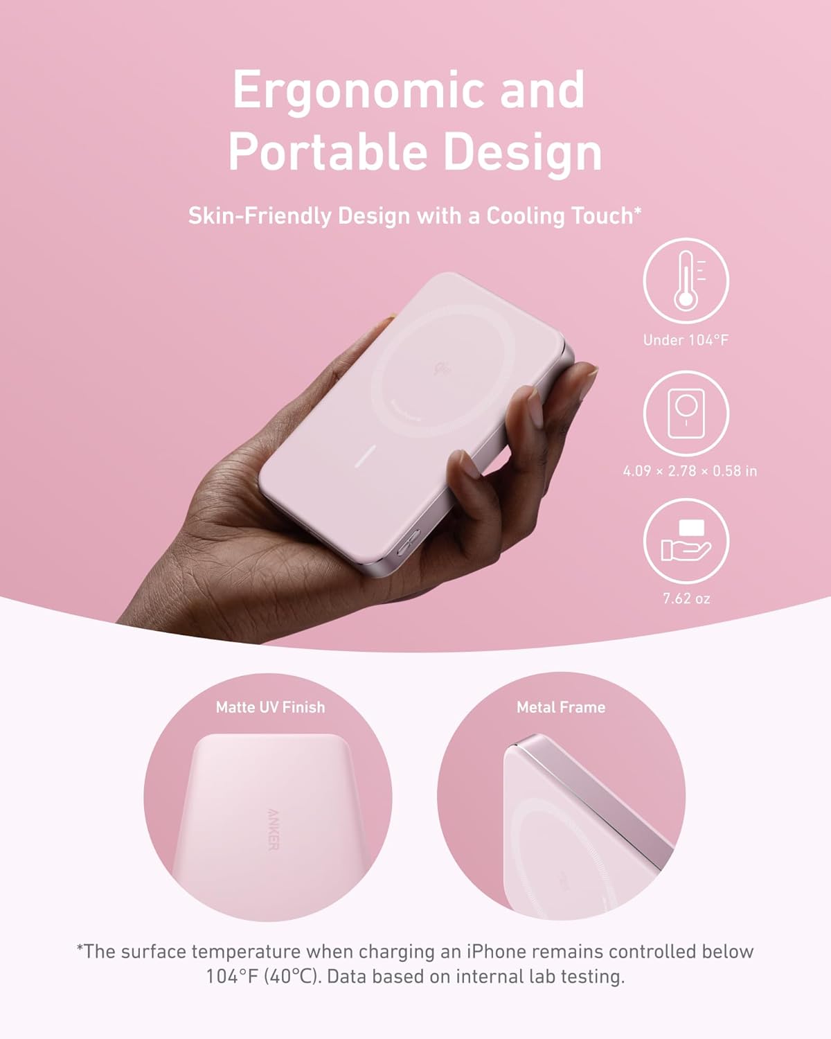 Anker MagGo Power Bank, Batería magnética ultradelgada de 10000 mAh, Certificado Qi2, Cargador Portátil 15 W, Cargador Compatible con MagSafe, diseño ergonómico, Solo para iPhone 15/14/13/12 - 4