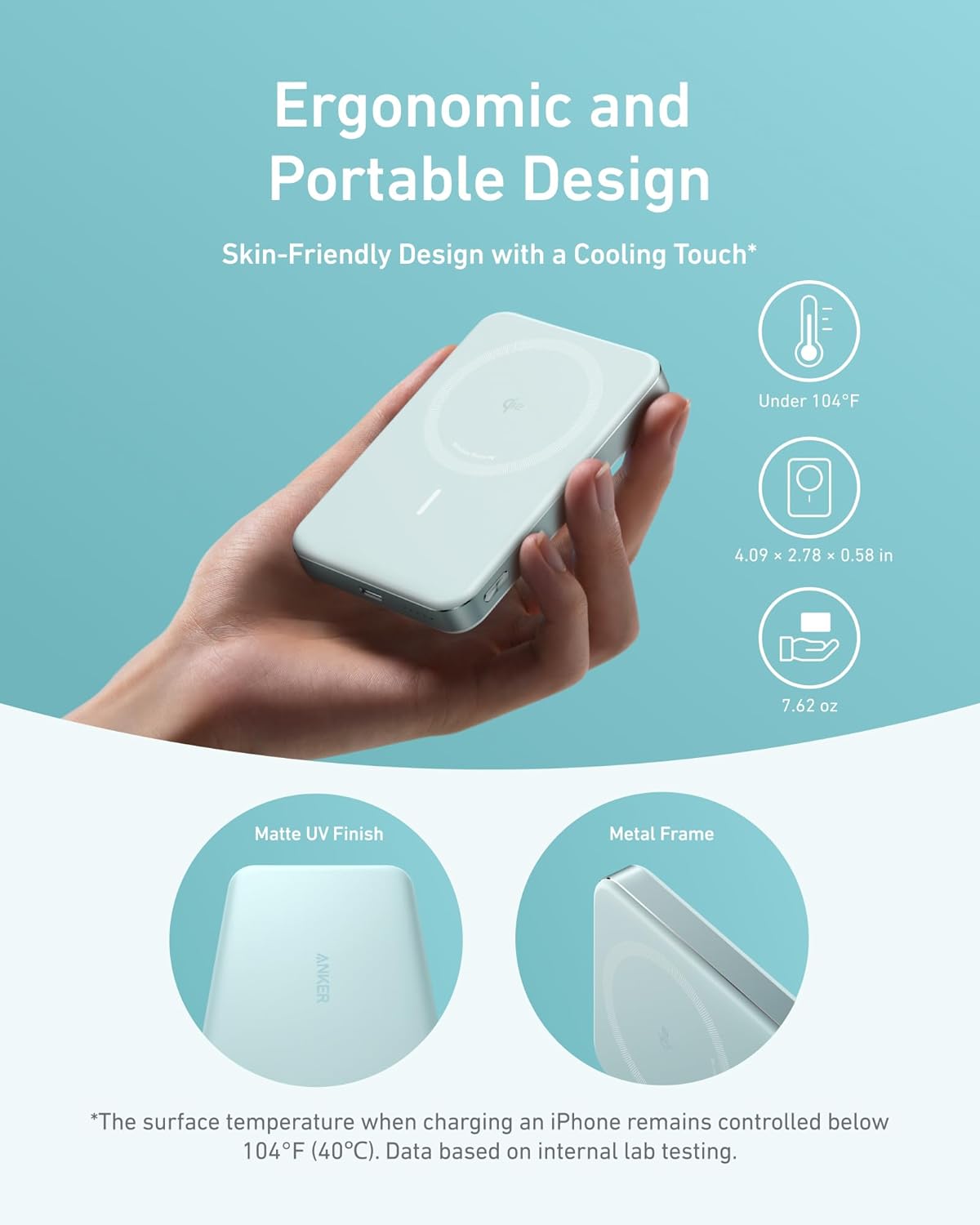 Anker MagGo Power Bank, Batería magnética ultradelgada de 10000 mAh, Certificado Qi2, Cargador Portátil 15 W, Cargador Compatible con MagSafe, diseño ergonómico, Solo para iPhone 15/14/13/12 - 4