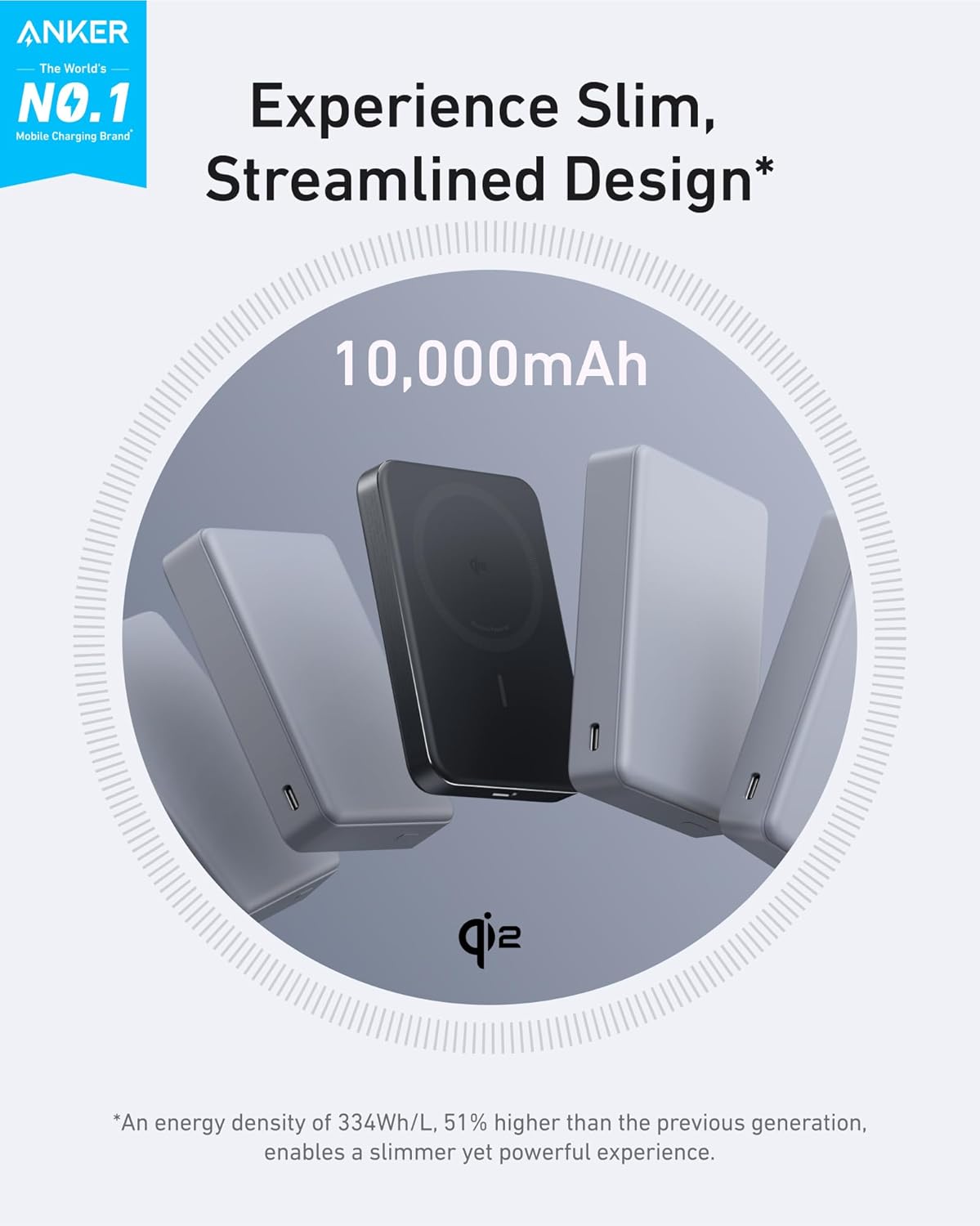 Anker MagGo Power Bank, Batería magnética ultradelgada de 10000 mAh, Certificado Qi2, Cargador Portátil 15 W, Cargador Compatible con MagSafe, diseño ergonómico, Solo para iPhone 16/15/14 - 2