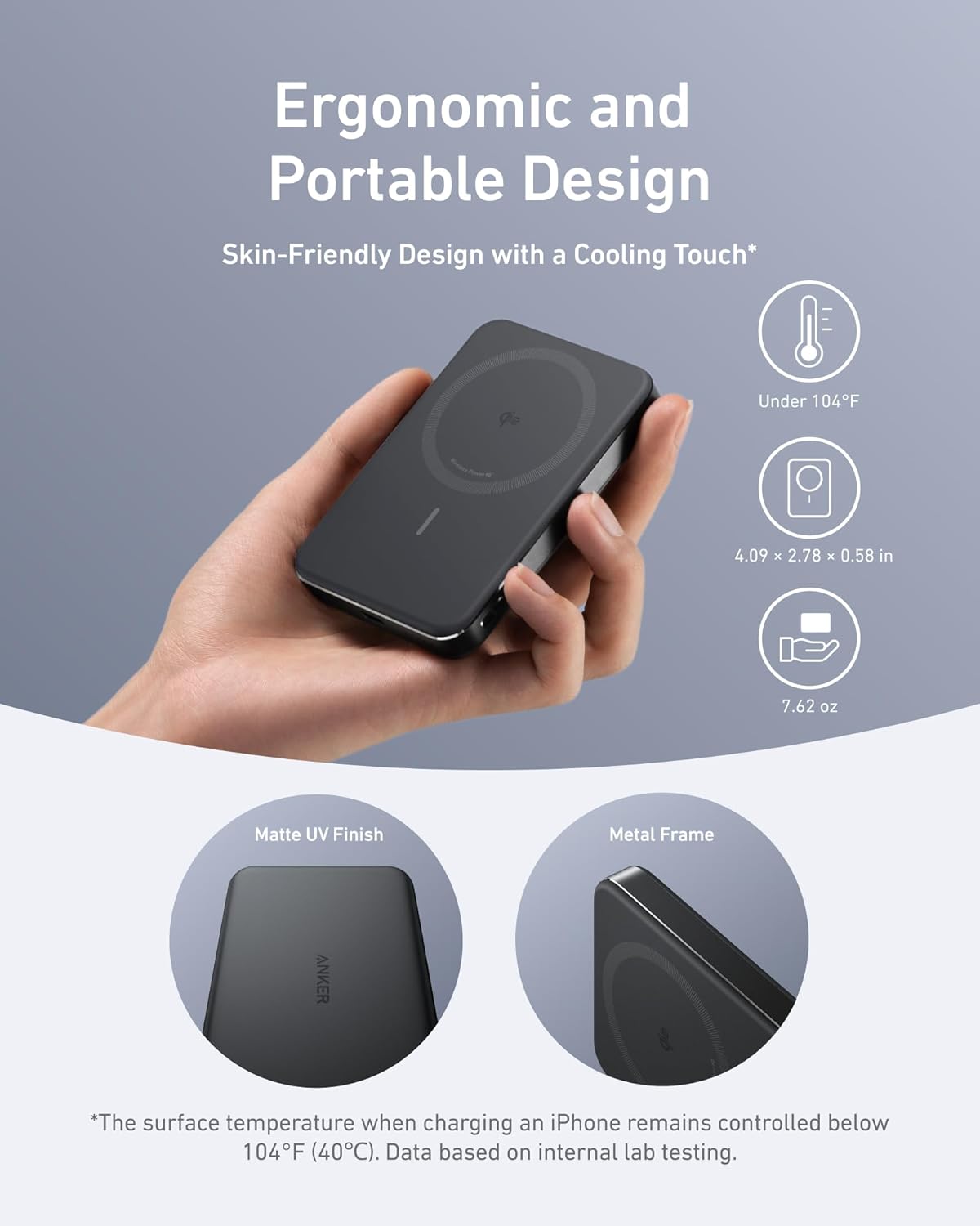 Anker MagGo Power Bank, Batería magnética ultradelgada de 10000 mAh, Certificado Qi2, Cargador Portátil 15 W, Cargador Compatible con MagSafe, diseño ergonómico, Solo para iPhone 16/15/14 - 4