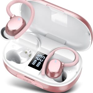 Auriculare Inalámbricos Deportivos, 2026 Nueva Auriculares Bluetooth 5.3 con HD Mic, 128H Cascos Inalambricos Bluetooth con Pantalla LED, IP7 Impermeable, Cancelacion Ruido ENC Auriculares Running