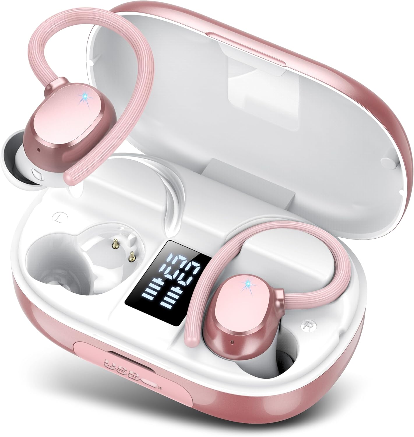 Auriculare Inalámbricos Deportivos, 2026 Nueva Auriculares Bluetooth 5.3 con HD Mic, 128H Cascos Inalambricos Bluetooth con Pantalla LED, IP7 Impermeable, Cancelacion Ruido ENC Auriculares Running - 1