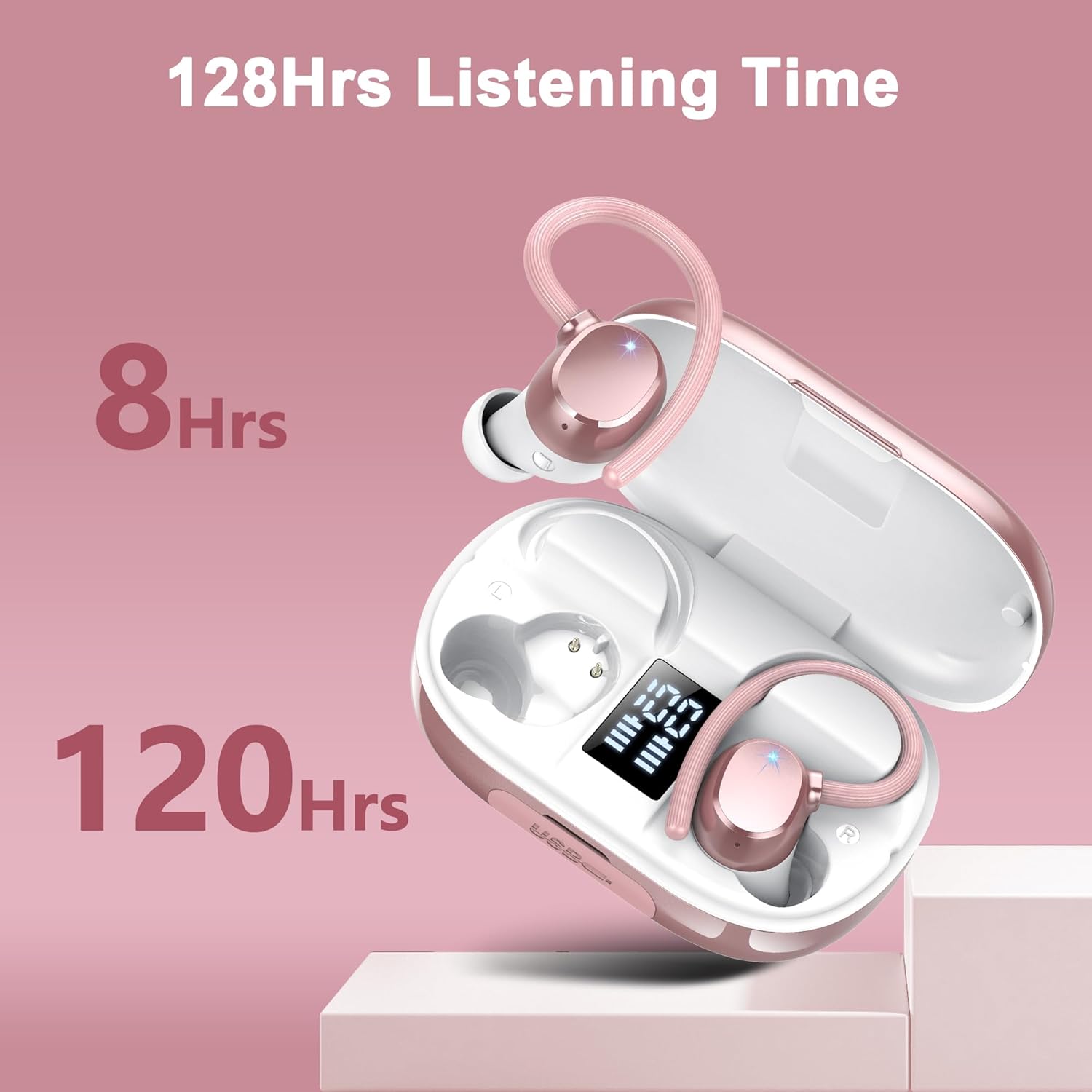 Auriculare Inalámbricos Deportivos, 2026 Nueva Auriculares Bluetooth 5.3 con HD Mic, 128H Cascos Inalambricos Bluetooth con Pantalla LED, IP7 Impermeable, Cancelacion Ruido ENC Auriculares Running - 2