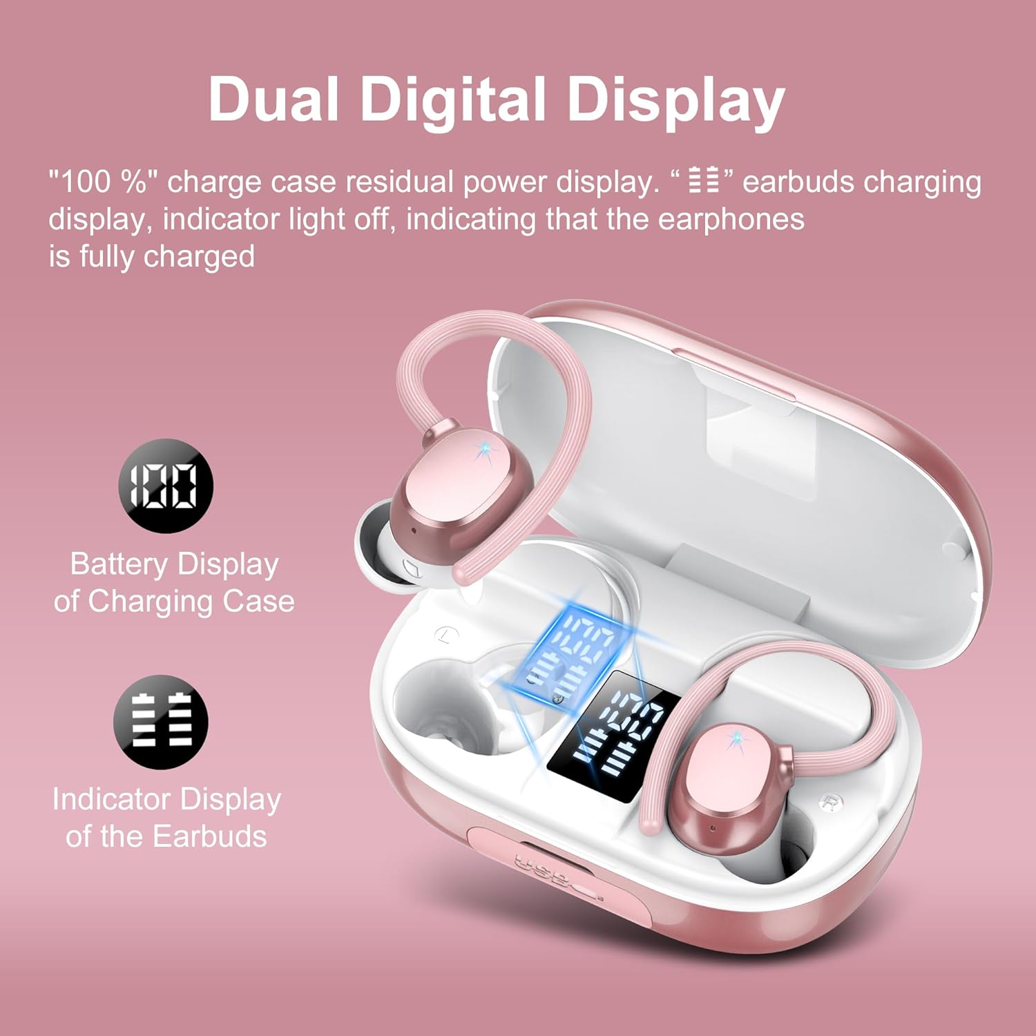 Auriculare Inalámbricos Deportivos, 2026 Nueva Auriculares Bluetooth 5.3 con HD Mic, 128H Cascos Inalambricos Bluetooth con Pantalla LED, IP7 Impermeable, Cancelacion Ruido ENC Auriculares Running - 3