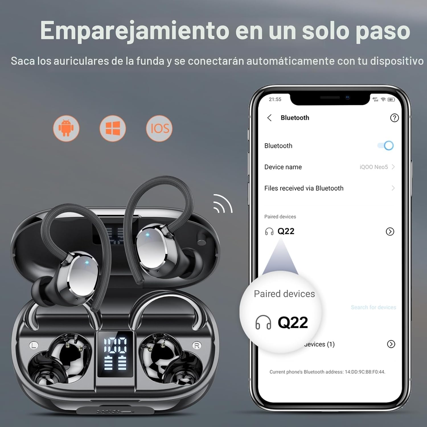 Auriculare Inalámbricos Deportivos, 2026 Nueva Auriculares Bluetooth 5.3 con HD Mic, 128H Cascos Inalambricos Bluetooth con Pantalla LED, IP7 Impermeable, Cancelacion Ruido ENC Auriculares Running - 3