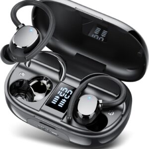Auriculare Inalámbricos Deportivos, 2026 Nueva Auriculares Bluetooth 5.3 con HD Mic, 128H Cascos Inalambricos Bluetooth con Pantalla LED, IP7 Impermeable, Cancelacion Ruido ENC Auriculares Running