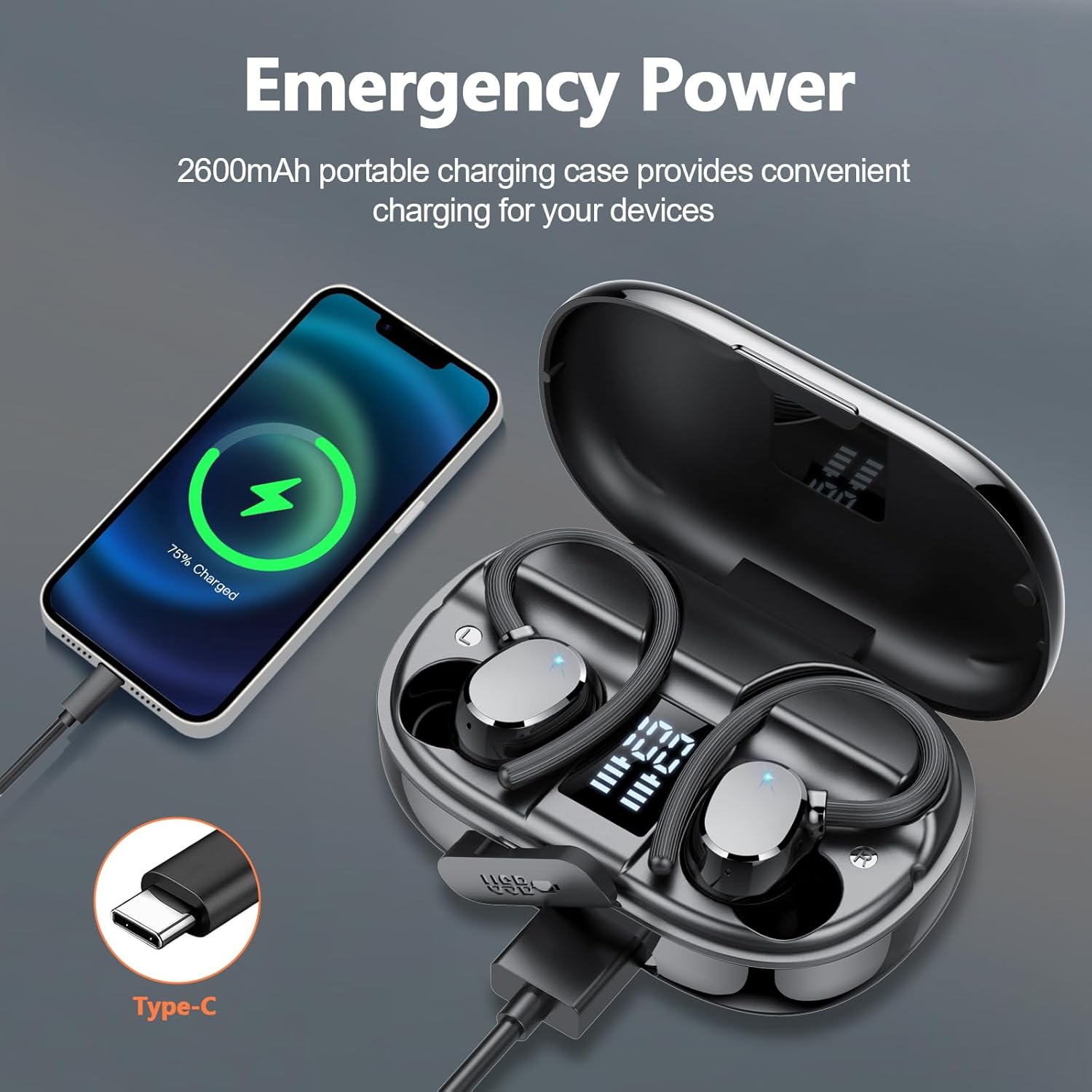 Auriculare Inalámbricos Deportivos, 2026 Nueva Auriculares Bluetooth 5.3 con HD Mic, 128H Cascos Inalambricos Bluetooth con Pantalla LED, IP7 Impermeable, Cancelacion Ruido ENC Auriculares Running - 4