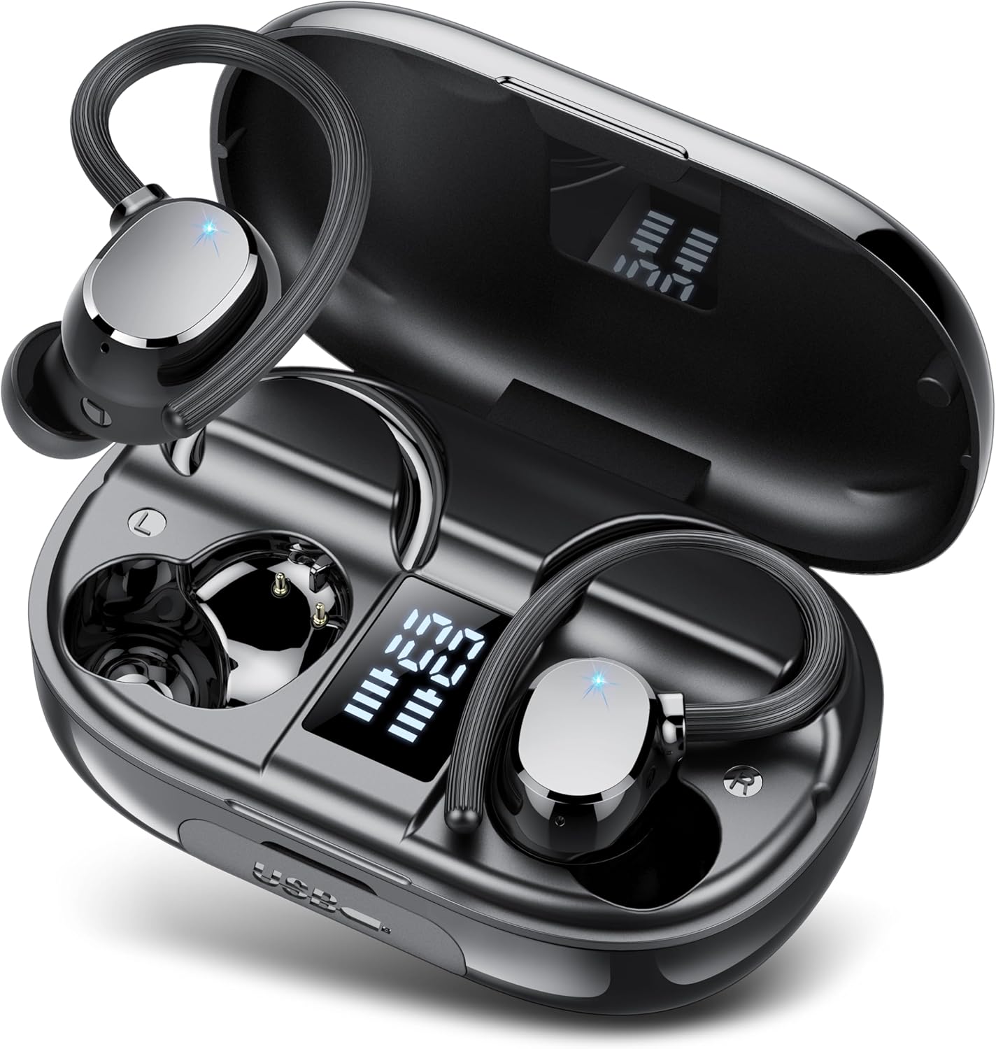 Auriculare Inalámbricos Deportivos, 2026 Nueva Auriculares Bluetooth 5.3 con HD Mic, 128H Cascos Inalambricos Bluetooth con Pantalla LED, IP7 Impermeable, Cancelacion Ruido ENC Auriculares Running - 1