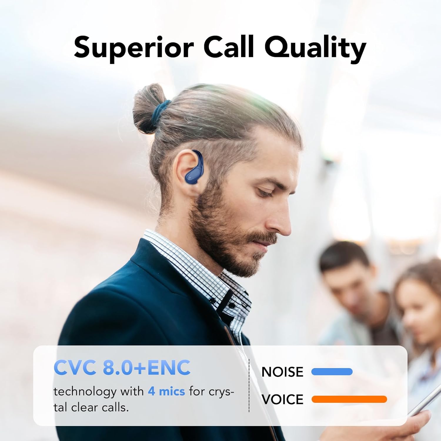 Auriculares Inalambricos, Auriculares Bluetooth 5.3 Deportivos con Gancho de la Oreja, 60H de Reproducción, Pantalla LED, Llamada ENC HD, Profundamente Bajo, Ajuste Cómodo, IP7 Impermeable Azul Claro - 5