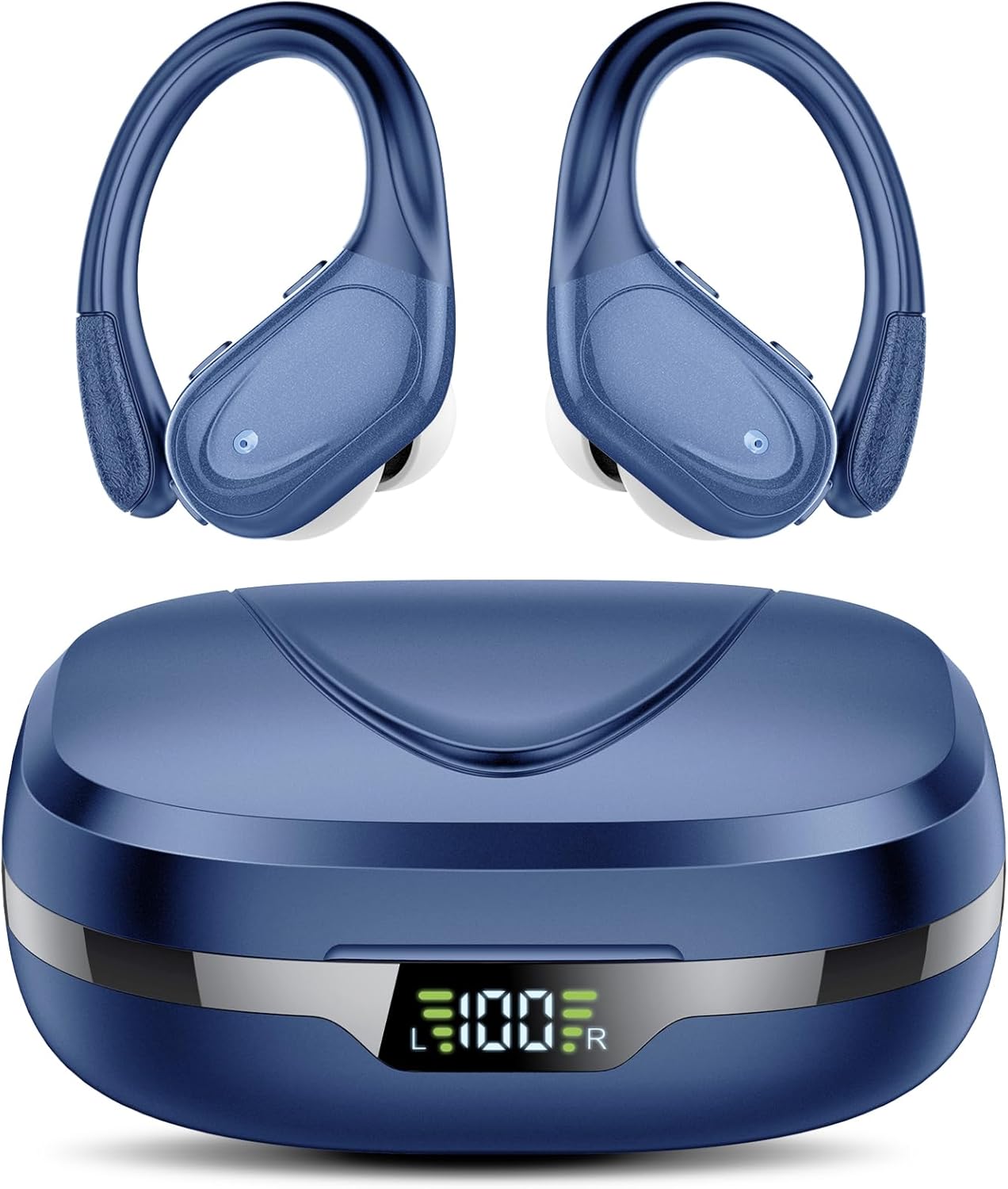 Auriculares Inalambricos, Auriculares Bluetooth 5.3 Deportivos con Gancho de la Oreja, 60H de Reproducción, Pantalla LED, Llamada ENC HD, Profundamente Bajo, Ajuste Cómodo, IPX7 Impermeable(Rojo) - 5