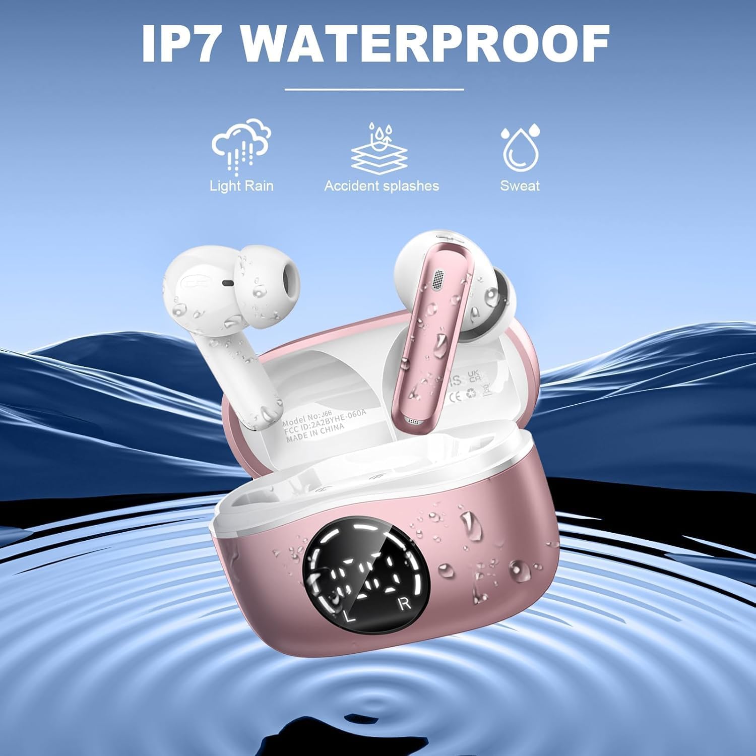 Auriculares Inalambricos Bluetooth, 2026 Cascos Bluetooth 5.4 HiFi Estéreo, 48H Auriculares inalámbricos con 4 ENC Cancelacion Ruido HD Mic, IP7 Impermeable Cascos Carga Rápida Tipo-C /Pantalla LED - 4