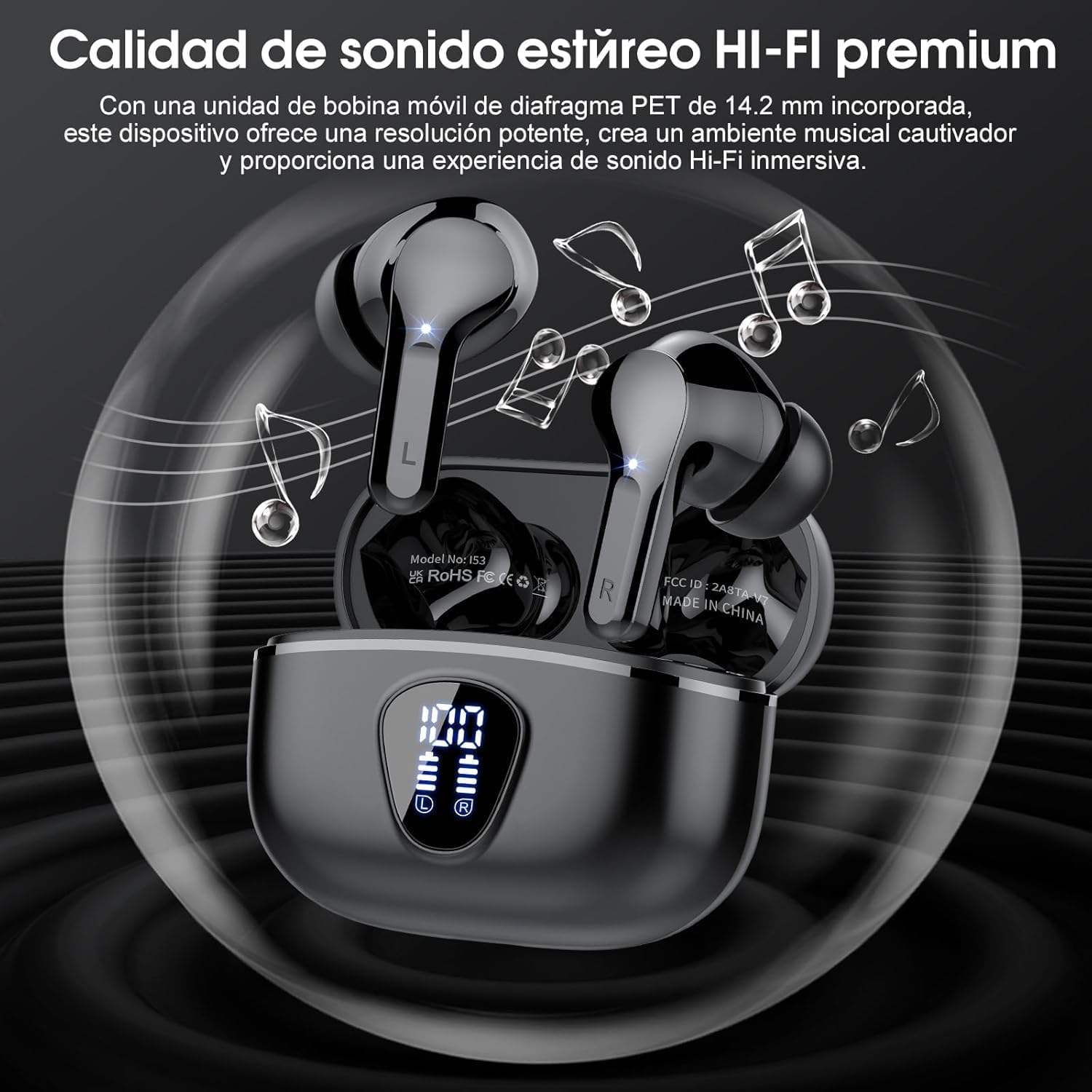 Auriculares Inalambricos Bluetooth, 2026 Cascos Inalambricos Bluetooth 5.4 HiFi Estéreo, 45 Horas Auriculares inalámbricos con ENC Cancelacion Ruido, IP7 Impermeable/Pantalla LED/Carga Rápida Tipo-C - 3