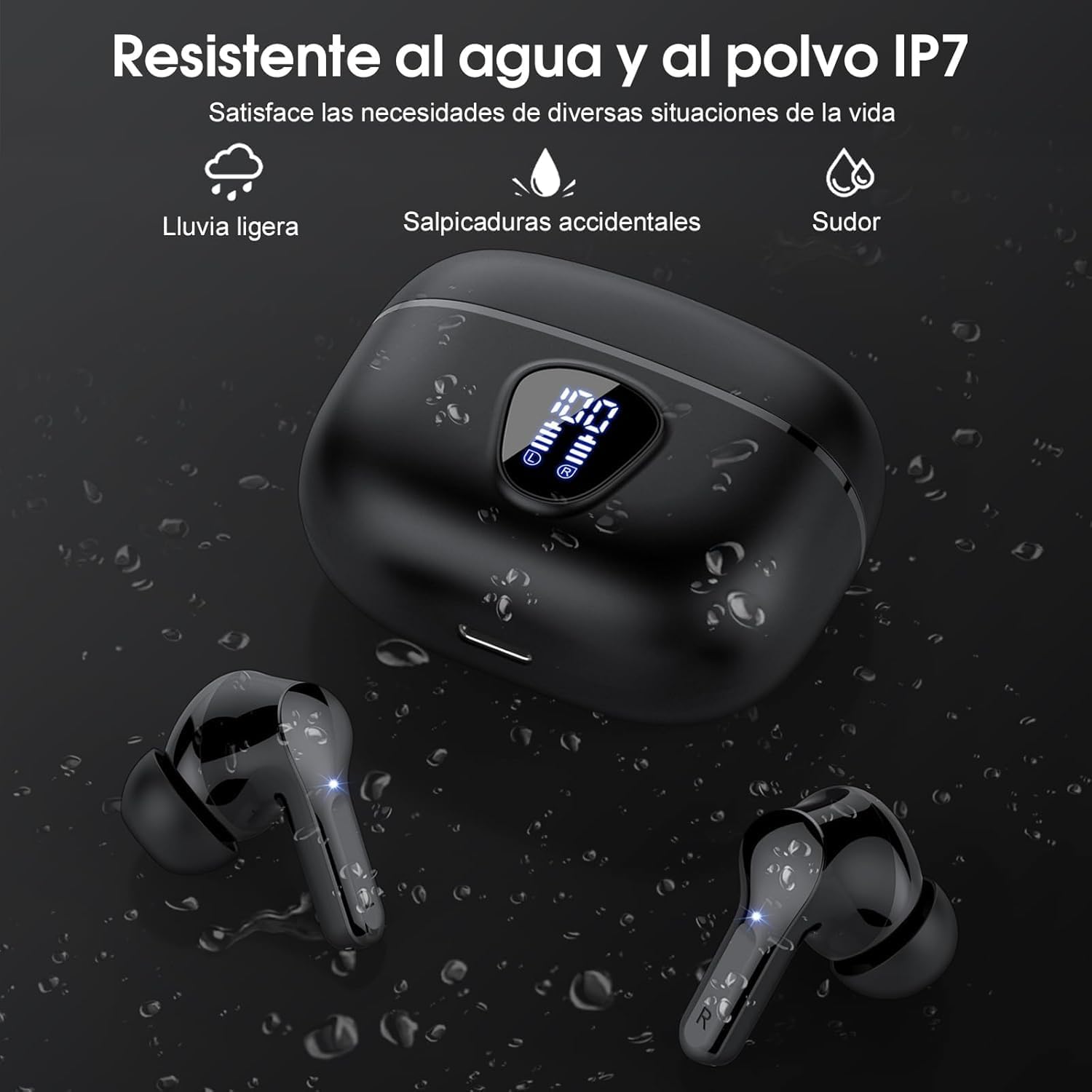 Auriculares Inalambricos Bluetooth, 2026 Cascos Inalambricos Bluetooth 5.4 HiFi Estéreo, 45 Horas Auriculares inalámbricos con ENC Cancelacion Ruido, IP7 Impermeable/Pantalla LED/Carga Rápida Tipo-C - 4