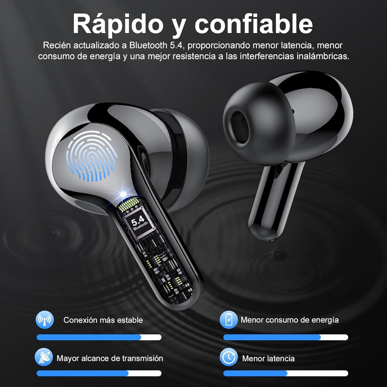 Auriculares Inalambricos Bluetooth, 2026 Cascos Inalambricos Bluetooth 5.4 HiFi Estéreo, 45 Horas Auriculares inalámbricos con ENC Cancelacion Ruido, IP7 Impermeable/Pantalla LED/Carga Rápida Tipo-C - 6