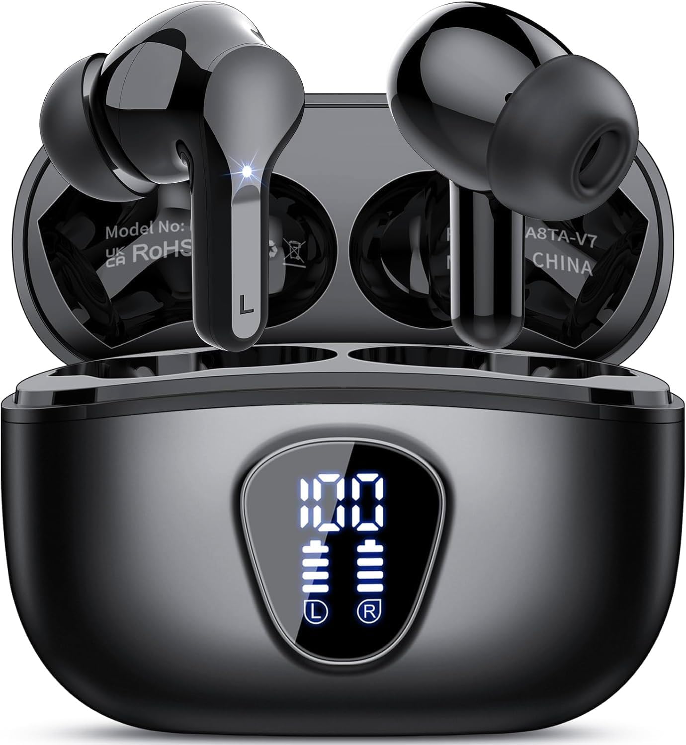 Auriculares Inalambricos Bluetooth, 2026 Cascos Inalambricos Bluetooth 5.4 HiFi Estéreo, 45 Horas Auriculares inalámbricos con ENC Cancelacion Ruido, IP7 Impermeable/Pantalla LED/Carga Rápida Tipo-C - 1