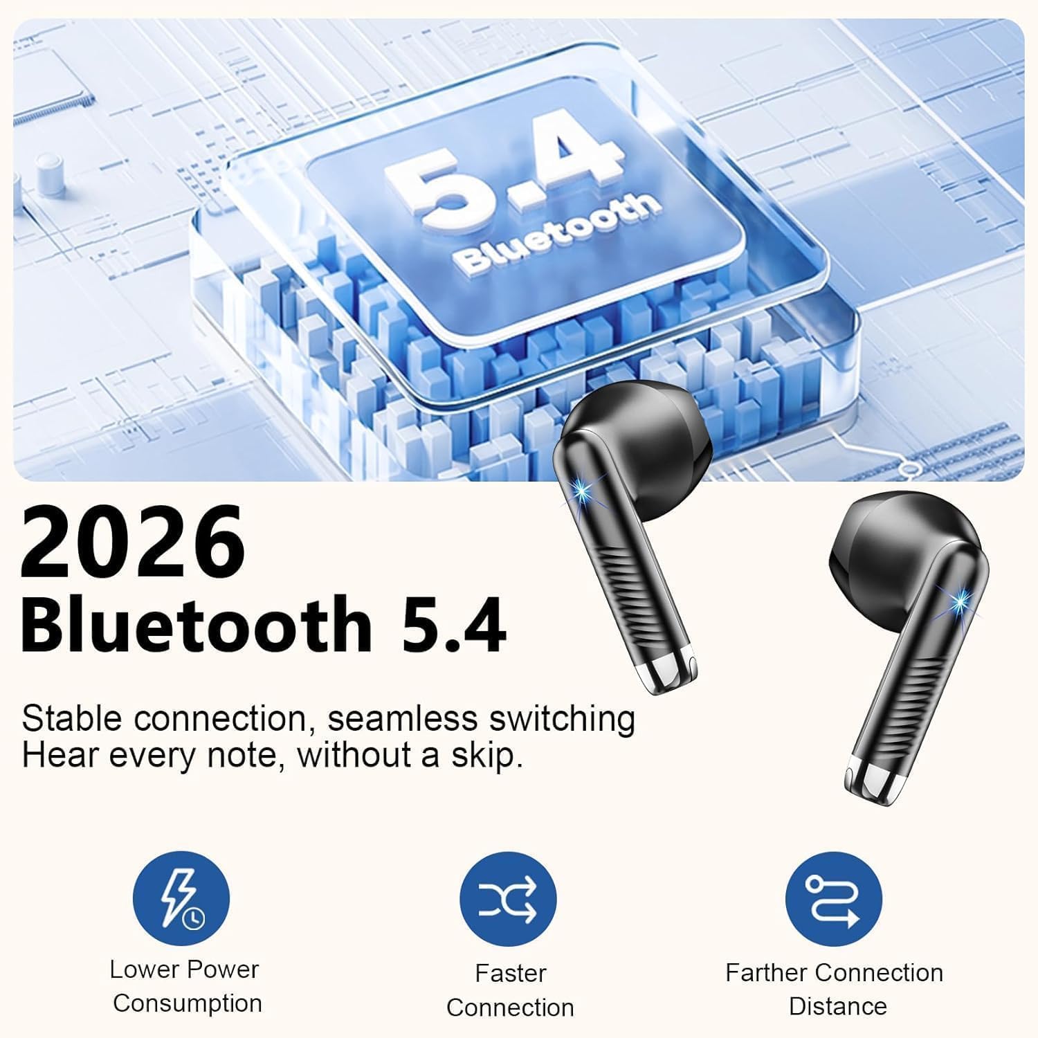 Auriculares Inalámbricos Bluetooth 5.4, 2026 Auriculares Bluetooth con HiFi Estéreo 56H, 4 ENC Mics, Cascos Inalambricos Bluetooth con Reducción de Ruido, USB-C, Control Táctil, IP7 Impermeable/Drsaec - 2