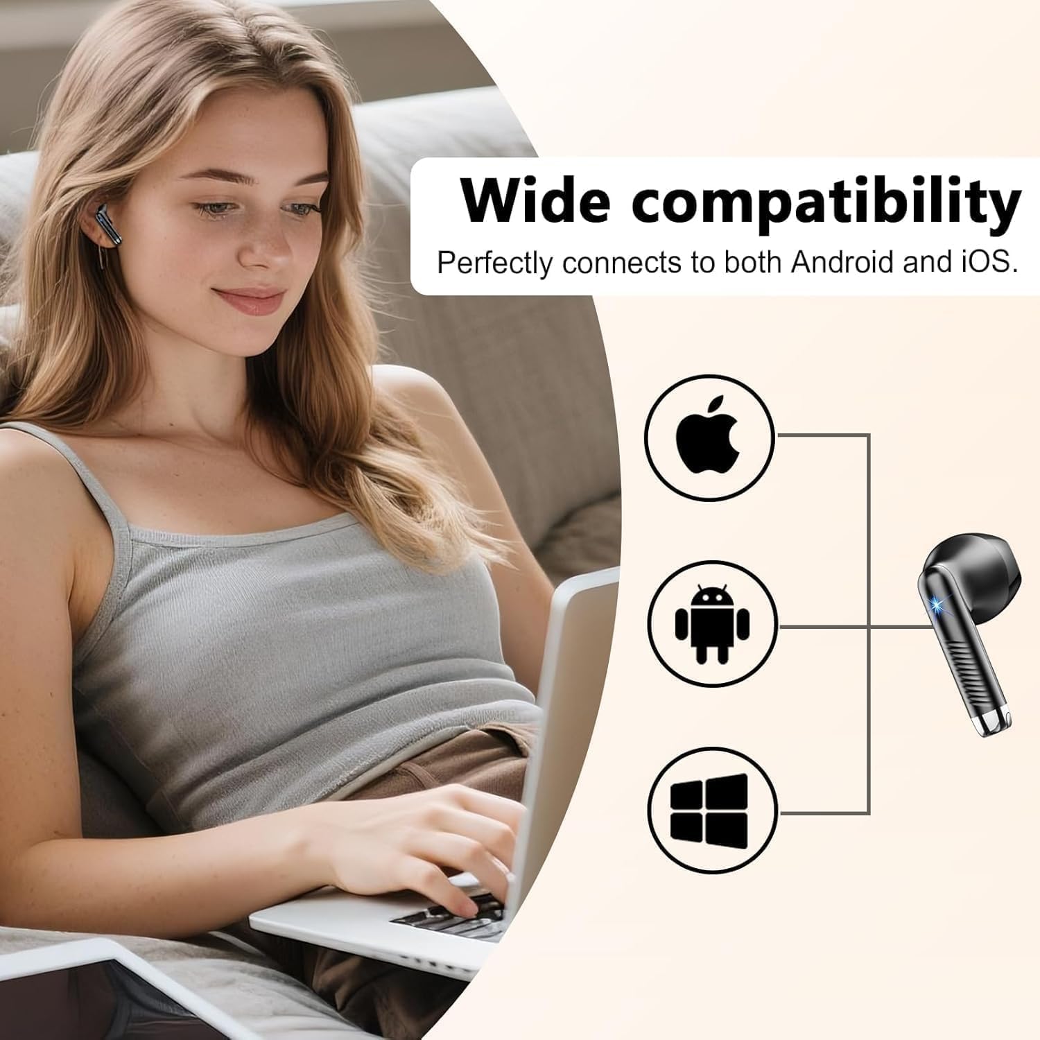 Auriculares Inalámbricos Bluetooth 5.4, 2026 Auriculares Bluetooth con HiFi Estéreo 56H, 4 ENC Mics, Cascos Inalambricos Bluetooth con Reducción de Ruido, USB-C, Control Táctil, IP7 Impermeable/Drsaec - 6